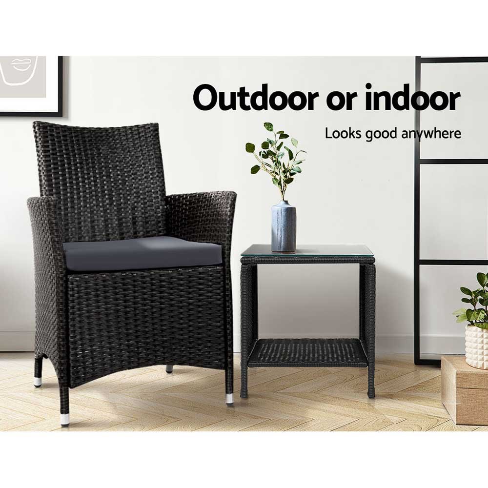 Black Rattan Coffee Side Table - Wicker Desk for Outdoor Garden Furniture - Perfect for Patio, Balcony, and Poolside Relaxation