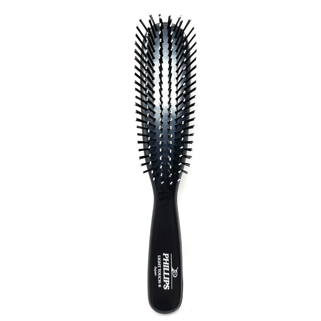 Phillips Light Touch 8 Nylon Hair Brush with Black Rectangle Handle - Gentle Detangling for All Hair Types, Perfect for Home & Travel Use