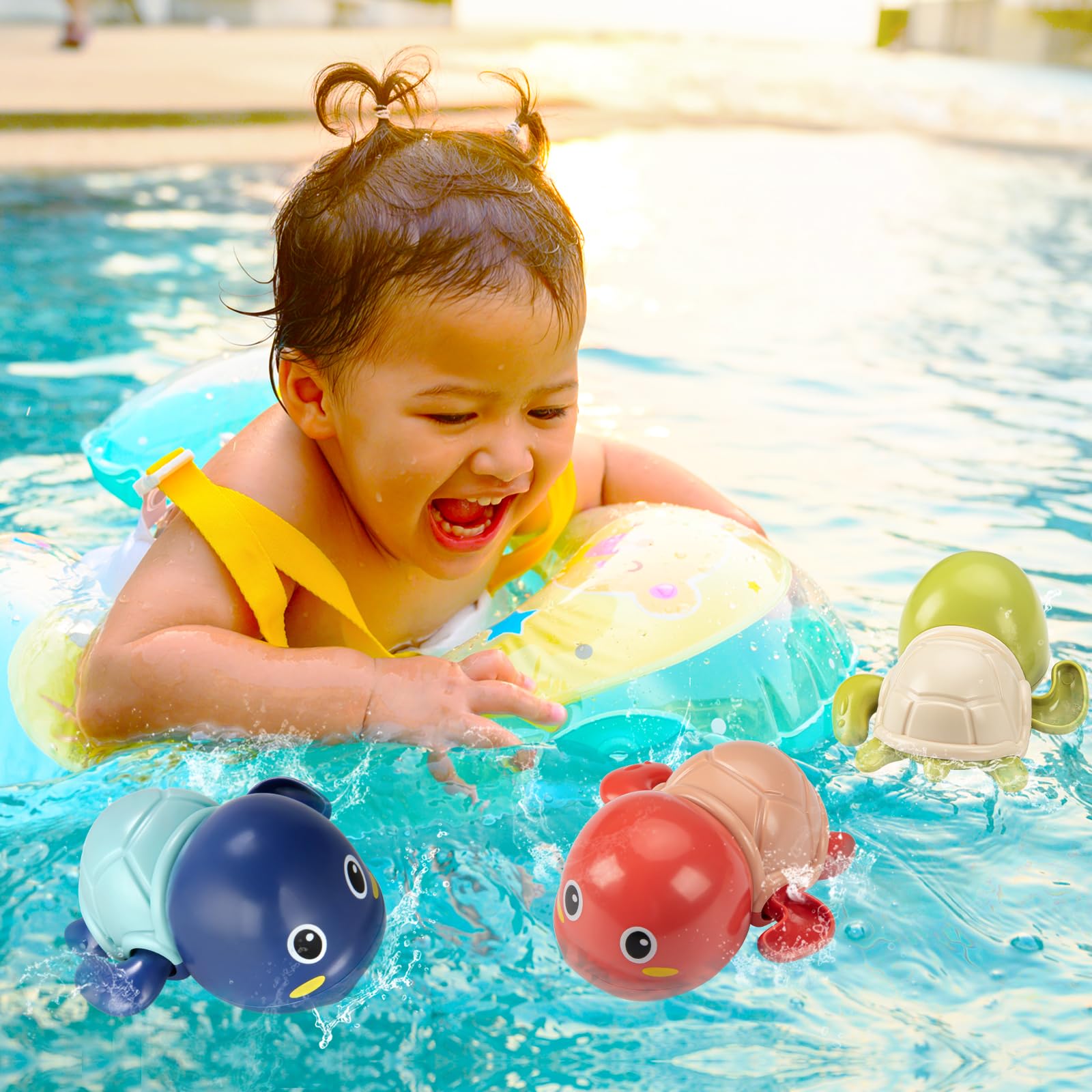 TOHIBEE 3 Pack Cute Floating Turtle Bath Toys for Toddlers 1-3 Years - Wind Up Swimming Toys for Baby Boys & Girls - Fun Bathtub & Pool Toys for Infants & Preschoolers - Perfect for Bath Time, Swimming Lessons & Water Play Activities