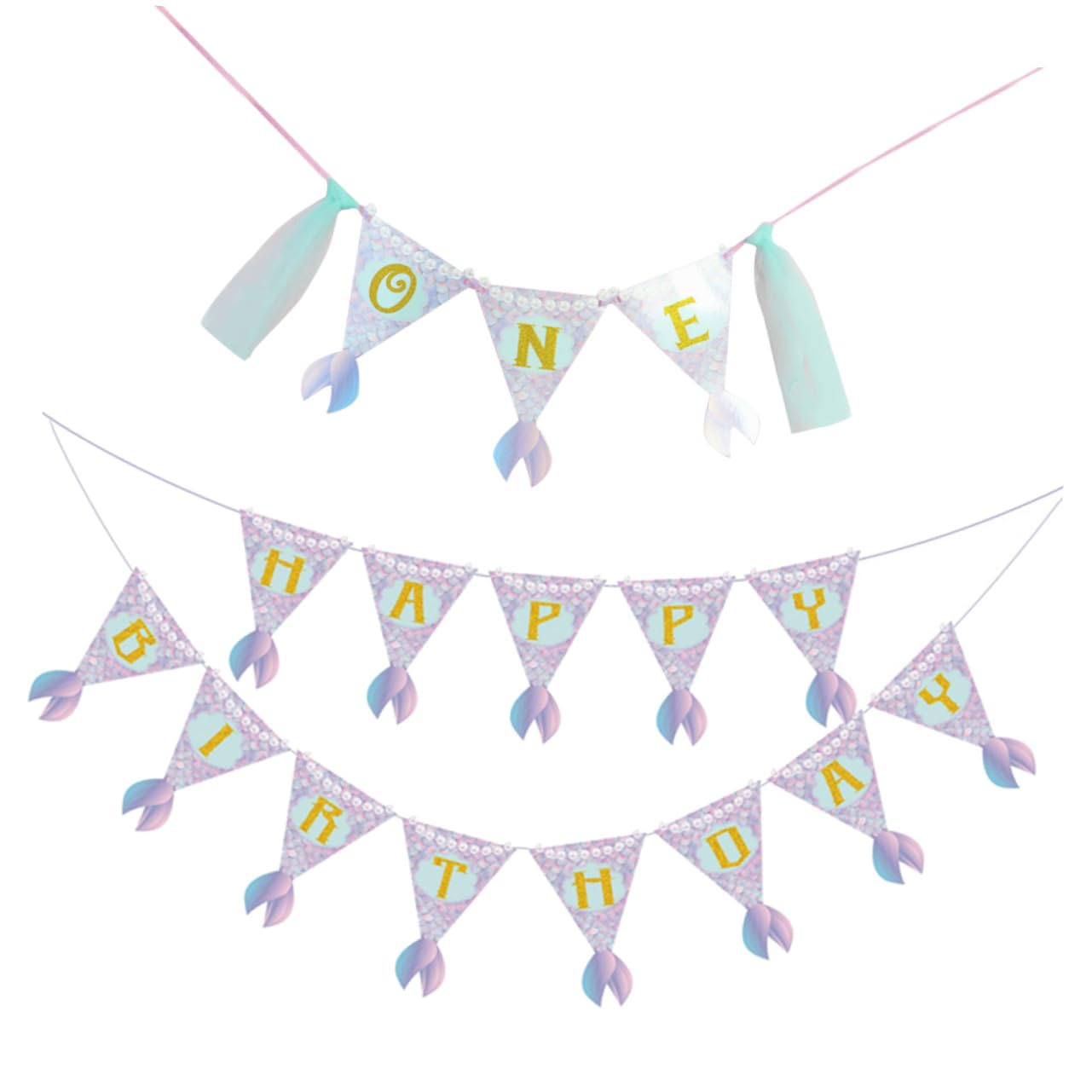 PRETYZOOM 2-Piece Mermaid Tail Banner Set for Birthday Party & Baby Shower Decorations - Ocean Theme Room Decor for Boys and Girls - Perfect for Birthday Parties, Baby Showers, Nursery & Kids Room Decorations