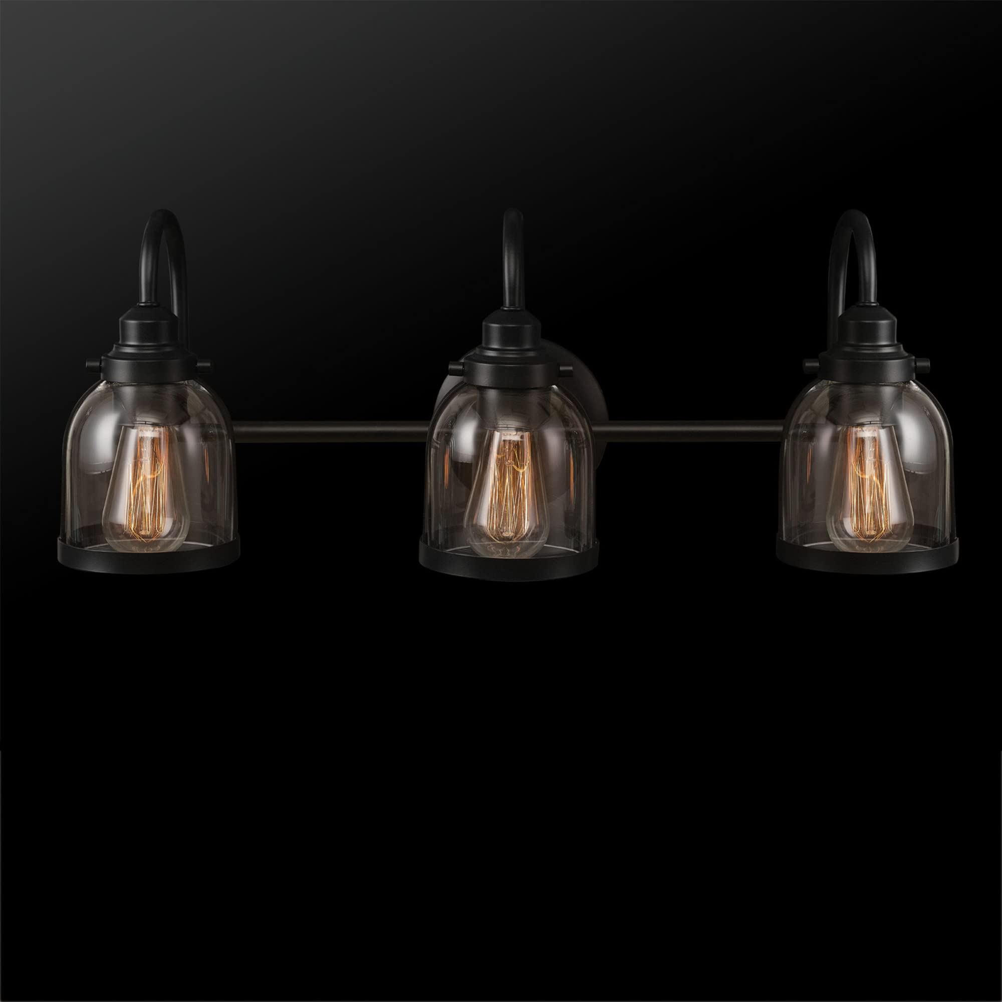 Globe Electric 52064 Devonport 5-Piece Bathroom Set - Matte Black Finish with 3-Light Vanity, Clear Glass Shades, Towel Bar, Ring, Robe Hook & Toilet Paper Holder | Modern Bathroom Lighting & Accessories for Home Renovation & Spa-Style Decor