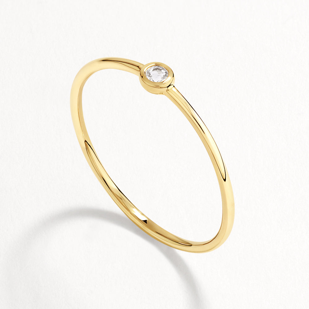 10k Gold Micro White Topaz Round Bezel Ring - Elegant Everyday Jewelry for Women, Perfect for Gifts & Special Occasions