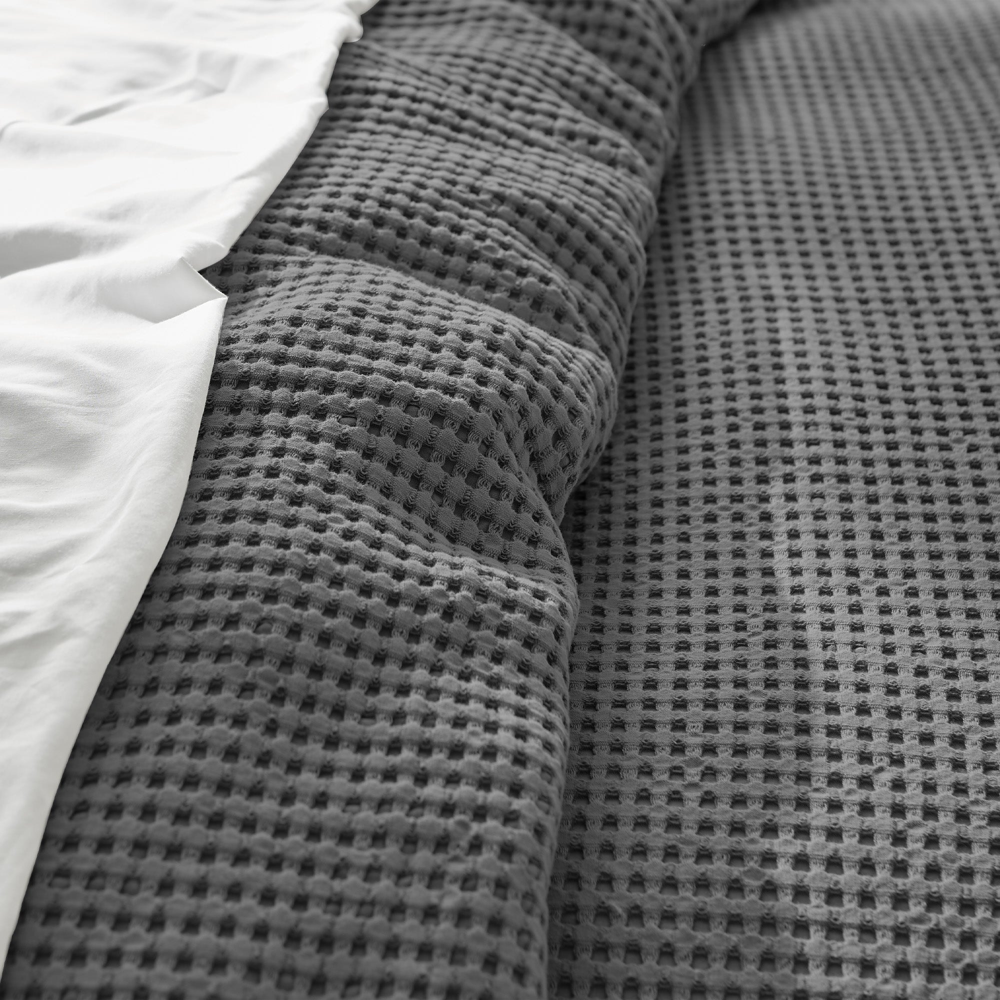 Mills Waffle Duvet Cover Set - Soft Textured Bedding for Cozy Comfort - Perfect for Master Bedroom, Guest Room & Dorm Decor
