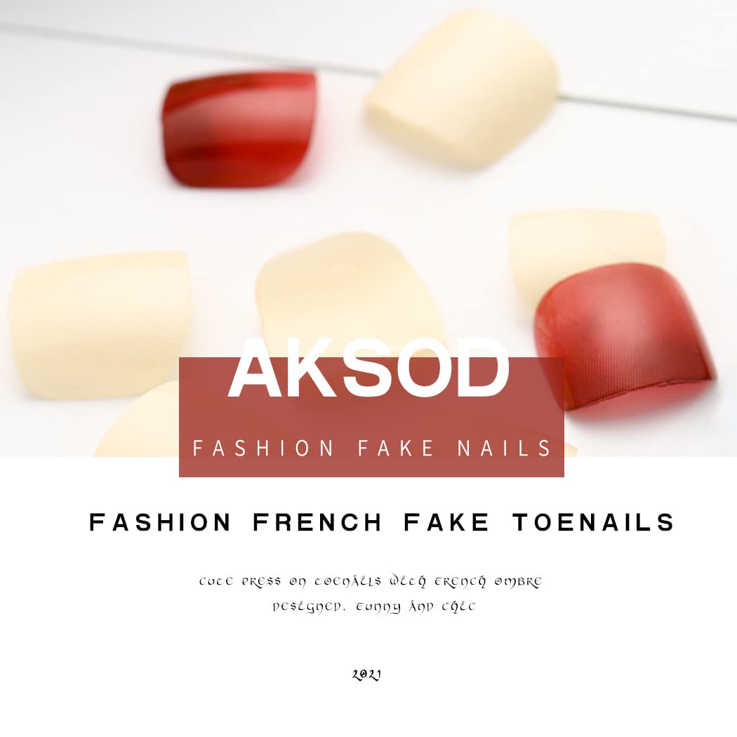 AKSOD Glossy Press-On Toenails - Amber Square Ombre Gradient Fake Nails, Full Cover Acrylic Toe Tips for Women & Girls (Size G) | Perfect for Summer Pedicures, Beach Vacations & Special Occasions