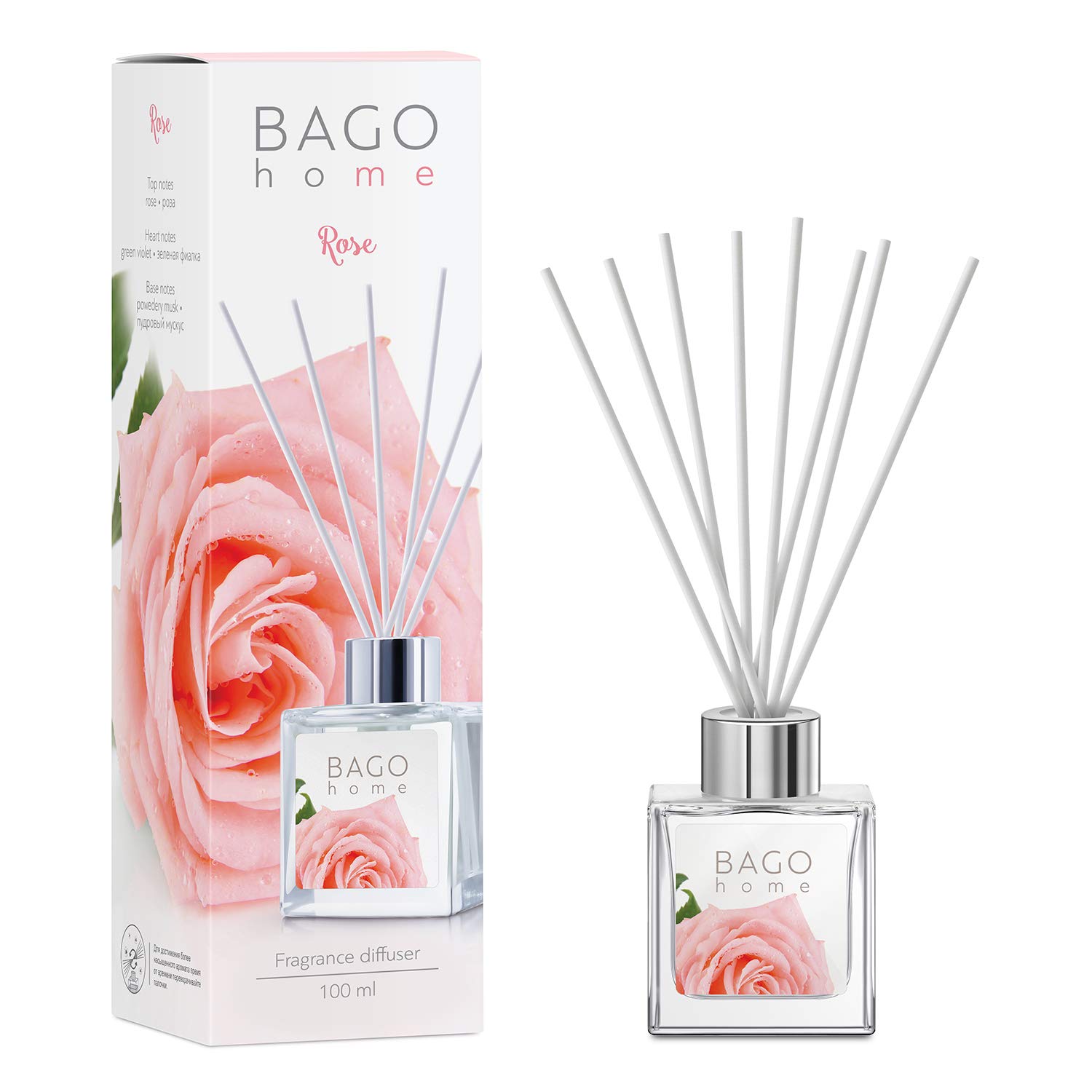 Rose Reed Diffuser Set - 3.4oz (100ml) Alcohol-Free Fragrance with Green Violet & Powdered Musk | Includes 8 Reed Sticks | Home, Office, Bathroom Decor | Perfect for Aromatherapy, Relaxation & Gift Giving