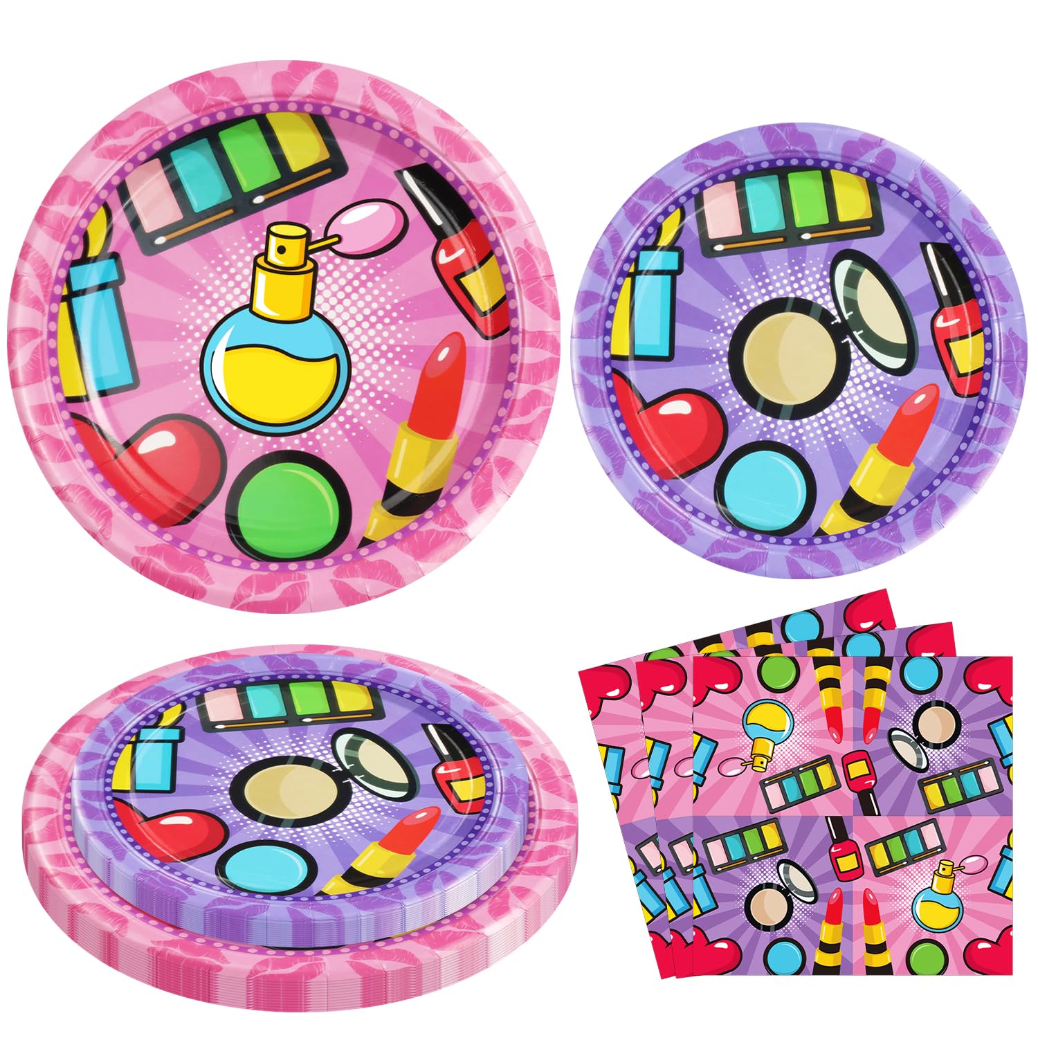 120 PCS Spa Party Decorations Kit - Makeup Birthday Party Supplies, Spa Theme Dinnerware Set with Plates & Napkins for Princess Sweet 16, Baby Shower, Bridal Shower - Serves 40 Guests - Perfect for Girls' Birthday Parties, Slumber Parties & Themed Celebrations