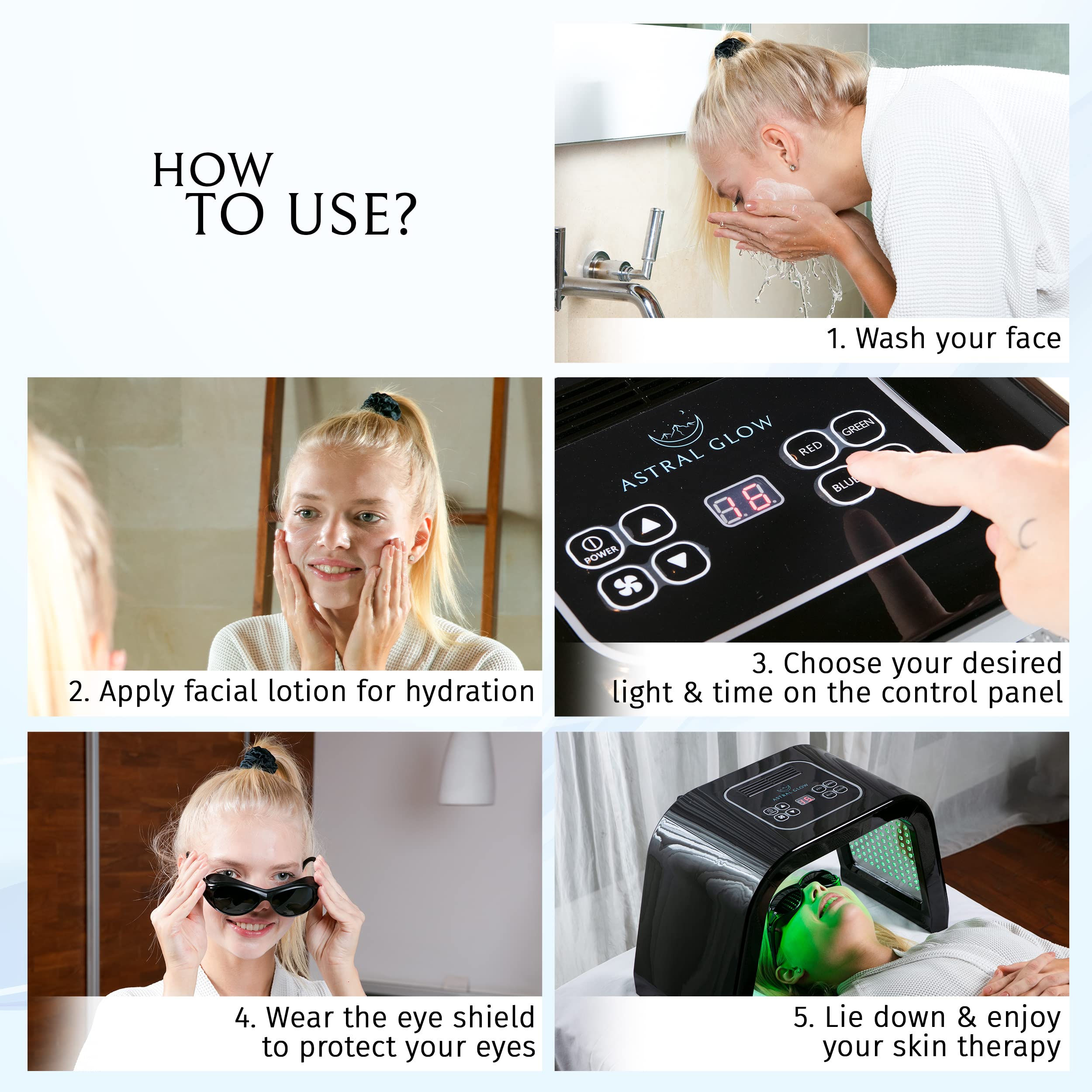 7 Color LED Light Therapy Face Mask - Professional Esthetician & Home Skin Care Device for Acne, Wrinkles & Anti-Aging | Spa, Salon & At-Home Facial Treatment | Black Beauty Machine for Face Rejuvenation
