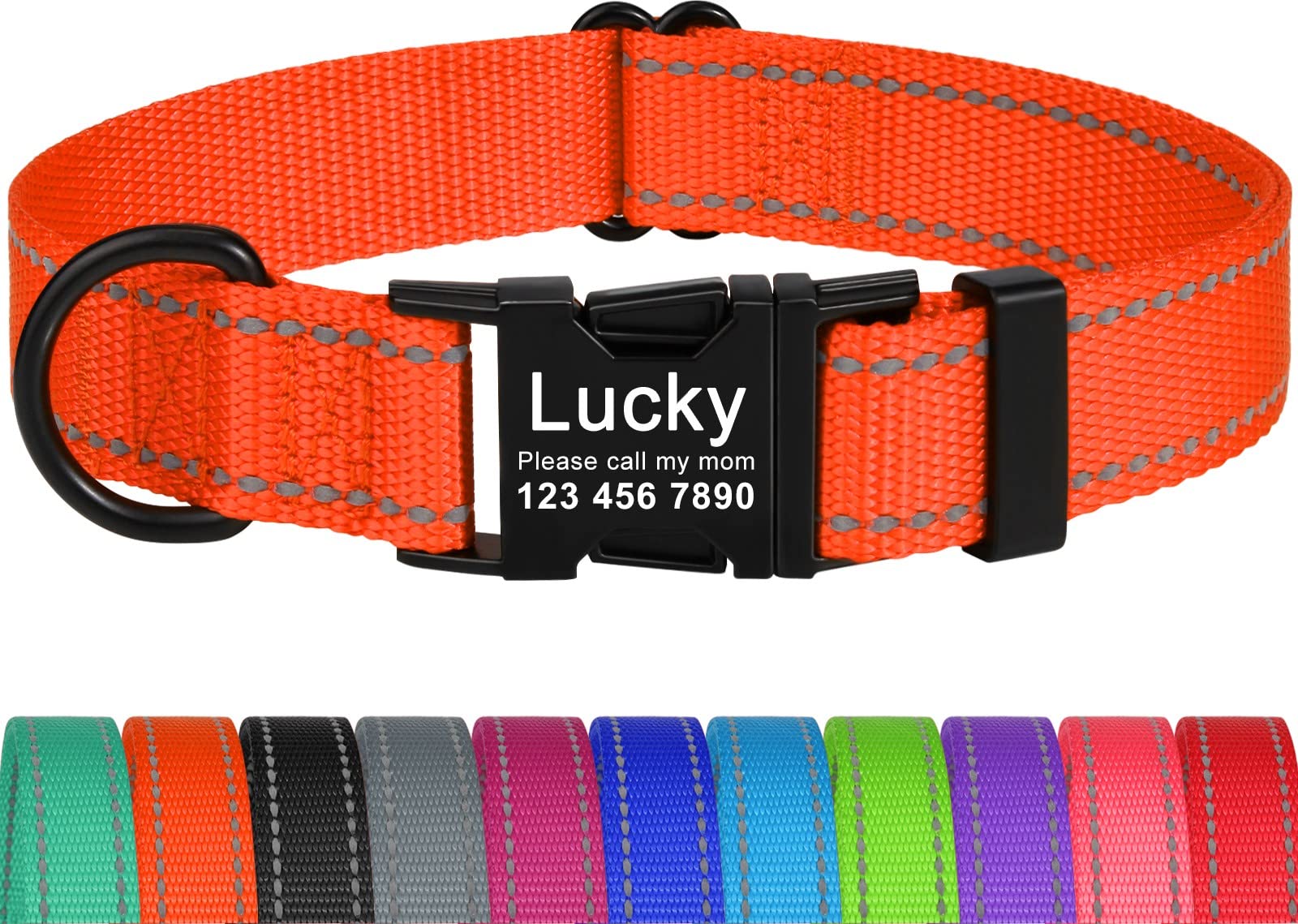 Personalized Engraved Dog Collar with Metal Buckle & Reflective Stitching - Custom Name & Phone Number Pet Collar for Small, Medium & Large Dogs - Perfect for Night Walks, Outdoor Adventures & Pet Safety