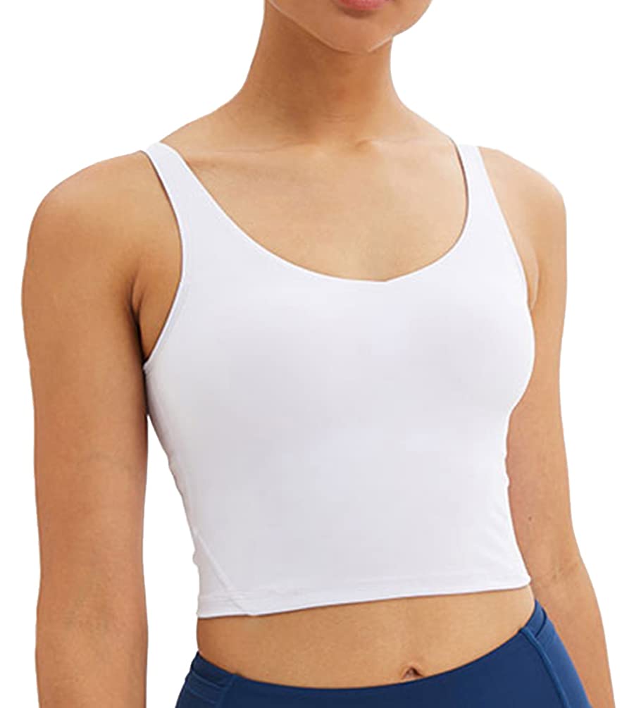 High Support Longline Sports Bras for Women - Padded Workout Yoga Bra with Removable Cups, Seamless Crop Top Tank for Running, Gym & Activewear