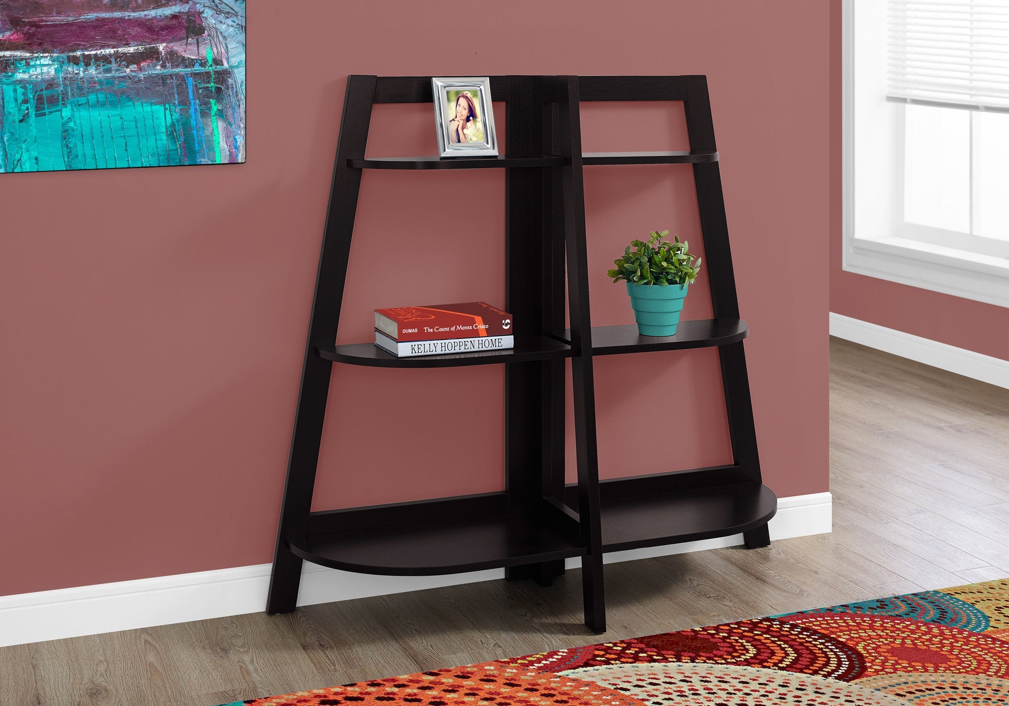 48-Inch Espresso Bookcase Shelf - Modern Wooden Bookcase with 5 Shelves for Living Room, Bedroom, or Office Storage & Display
