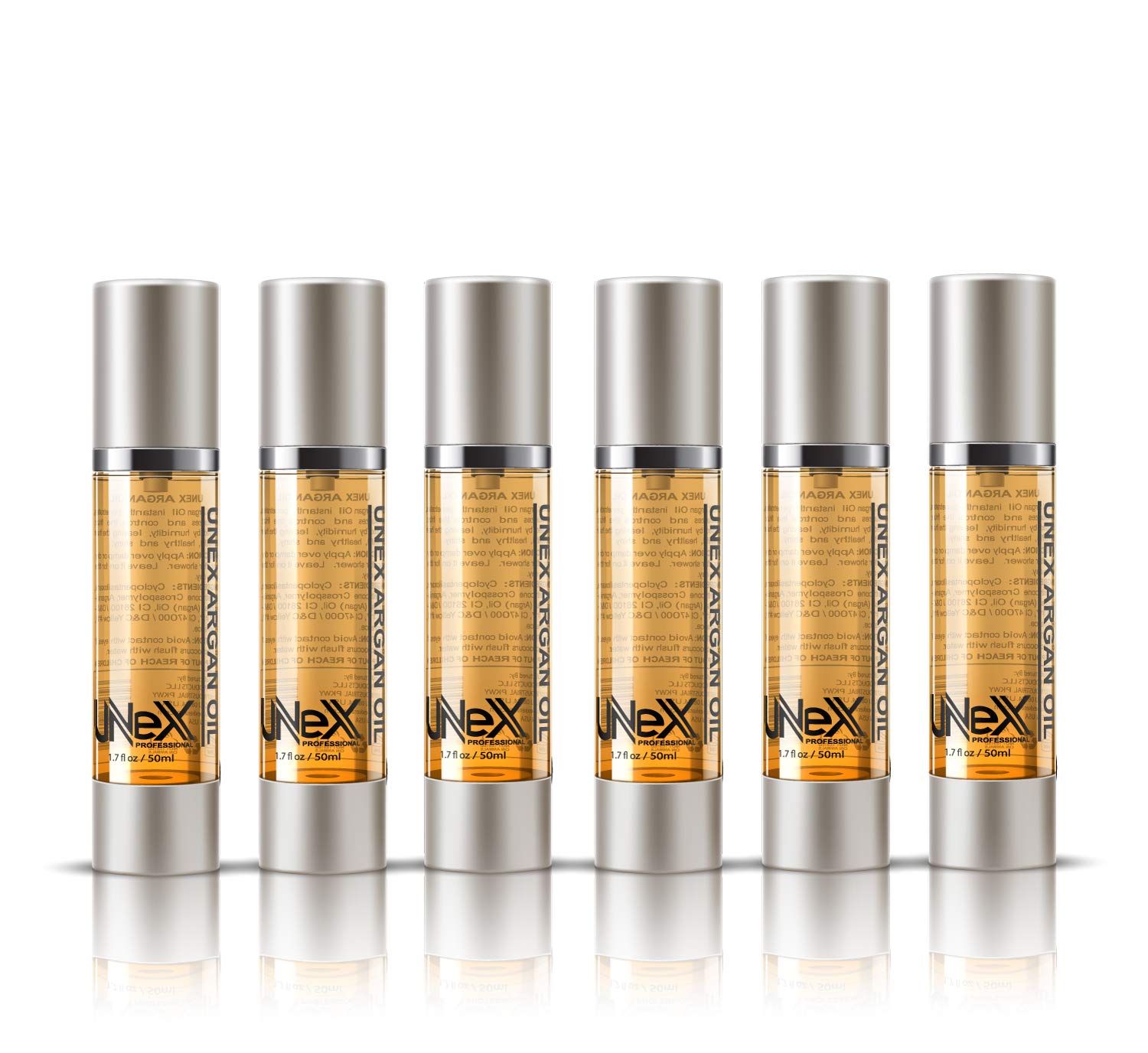 UNEX Pure Moroccan Argan Oil for Hair - 1.7 fl.oz (6 Pack) | Hair Treatment for Dry, Damaged Hair & Split Ends | Perfect for Daily Hair Care, Styling & Scalp Massage