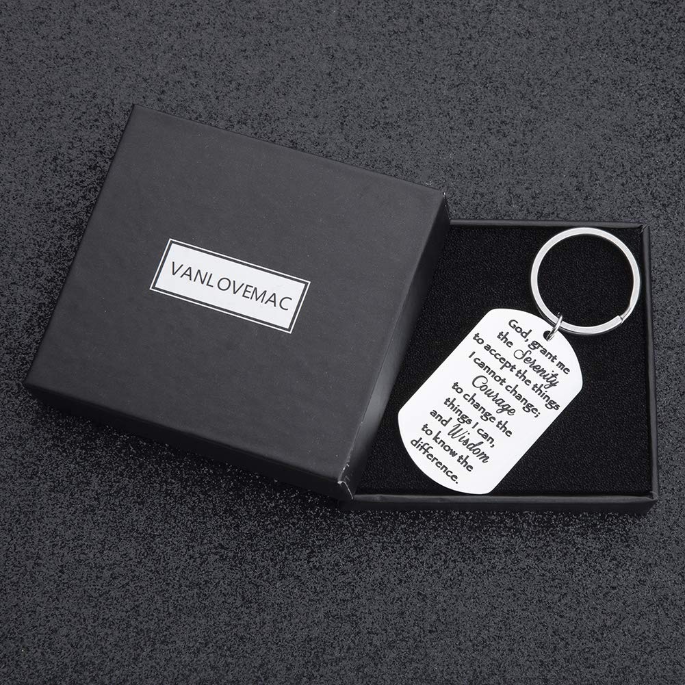 VANLOVEMAC Christian Keychain with Serenity Prayer - Inspirational Sobriety Recovery Gift for Women, Men, Teens (Birthday, AA, Religious Jewelry) - Perfect for Daily Motivation & Spiritual Encouragement