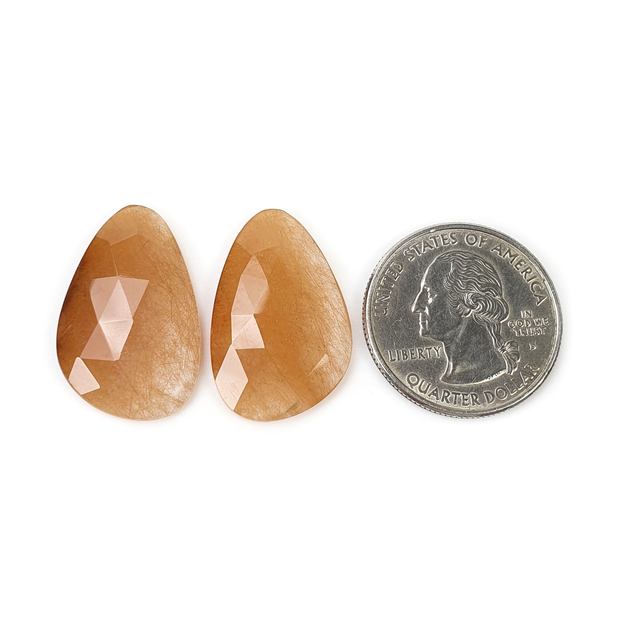 Natural Brown Rutile Quartz Gemstone Rose Cut - 26.30cts Untreated Unheated Rutile Pair (26x17mm) with Video | Jewelry Making, Healing Crystals & Collector's Specimen
