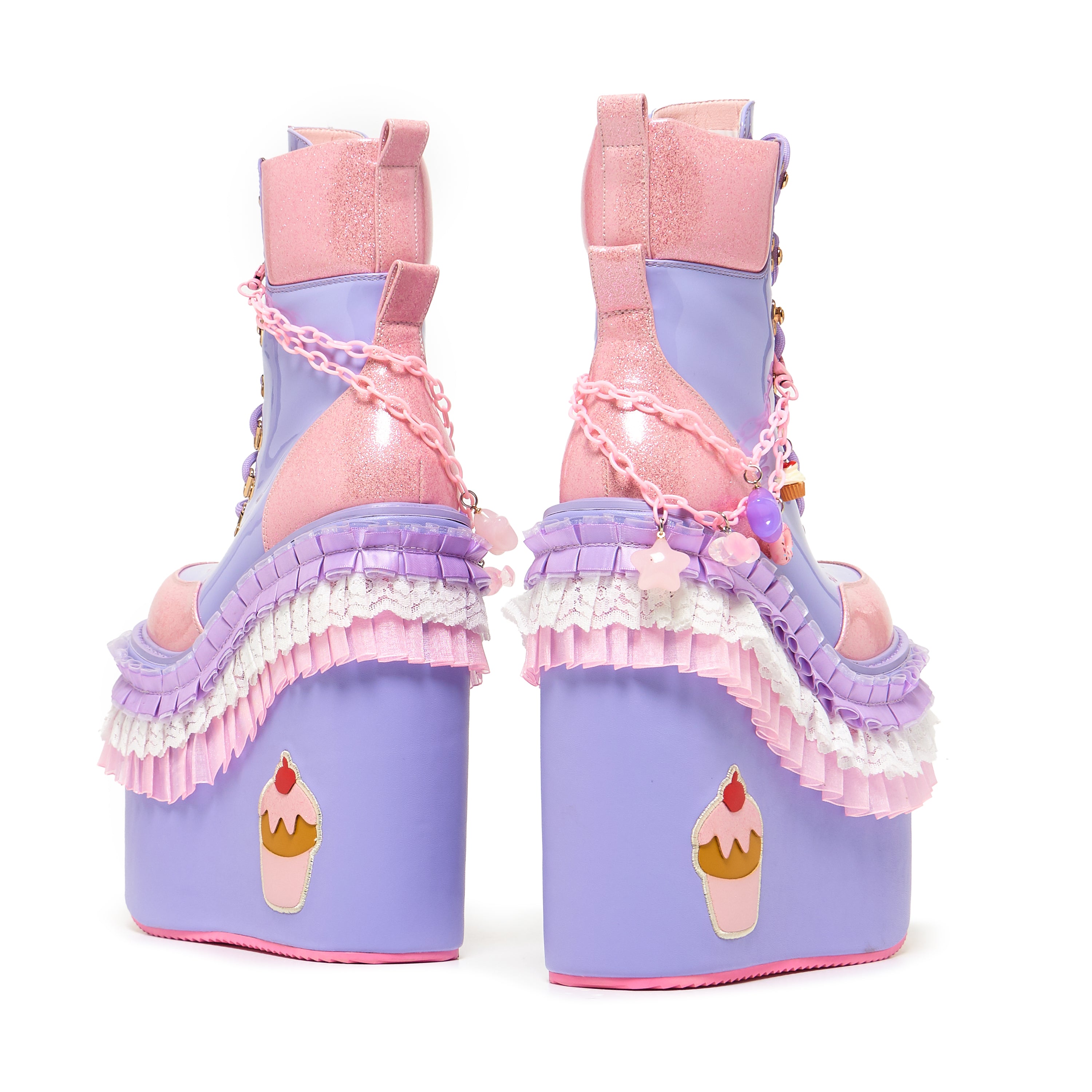 Purple Cupcake Towers Platform Boots for Women - Trendy Chunky Heel Ankle Boots for Party, Night Out & Fashion Outfits