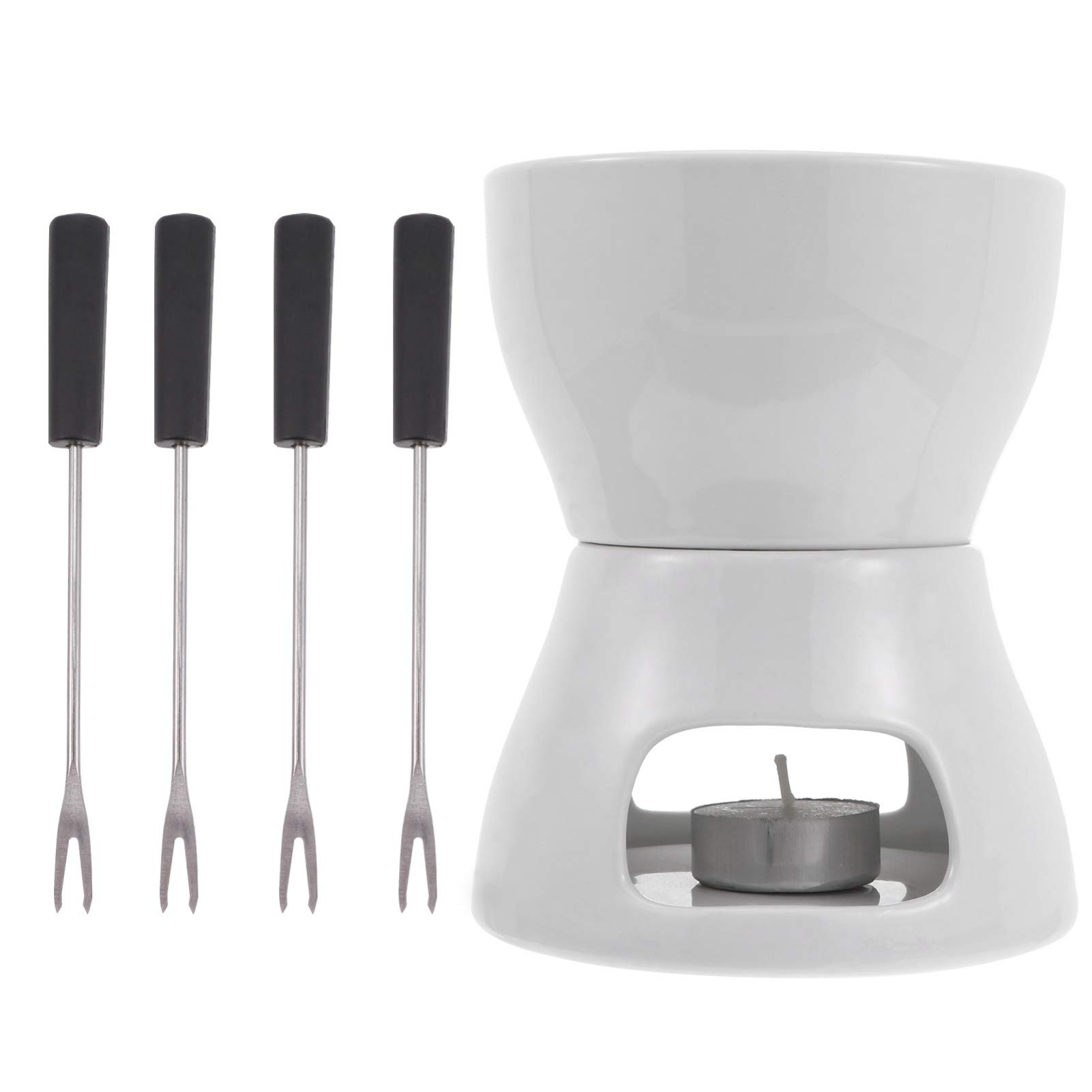 Chocolate Fondue Pot Set - Ceramic Melting Bowl with Stove for Cheese, Butter & Chocolate - Perfect for Home Kitchen, Parties & Romantic Dinners