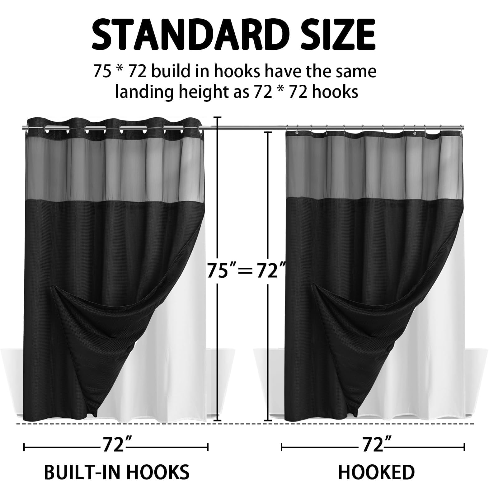 No Hook Snap-In Liner Shower Curtain Set - 75
