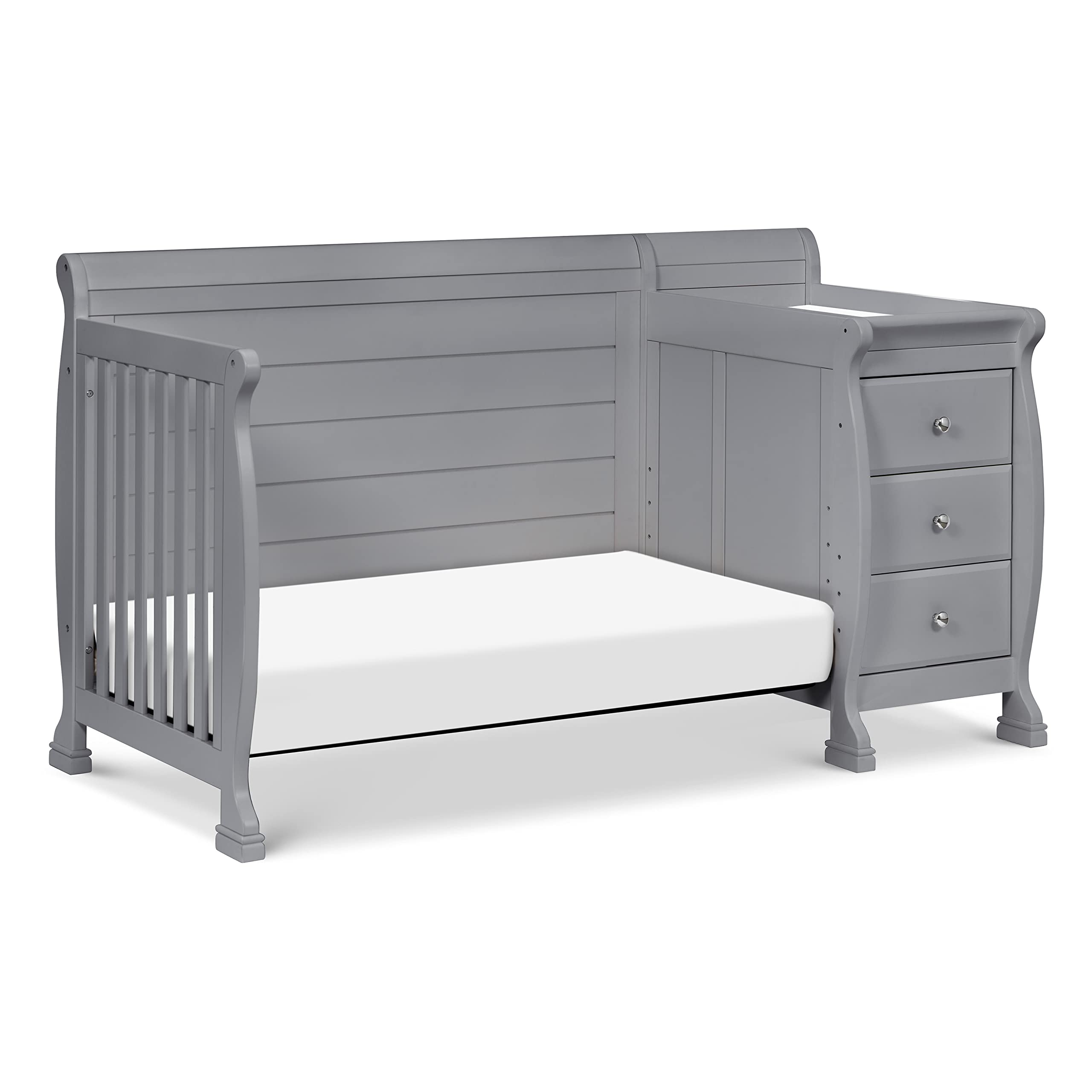 DaVinci Kalani 4-in-1 Convertible Baby Crib with Changing Table - GREENGUARD Gold Certified - Converts to Toddler Bed, Daybed & Full-Size Bed - 4 Adjustable Mattress Heights - Gray - Perfect for Nursery, Bedroom & Guest Room
