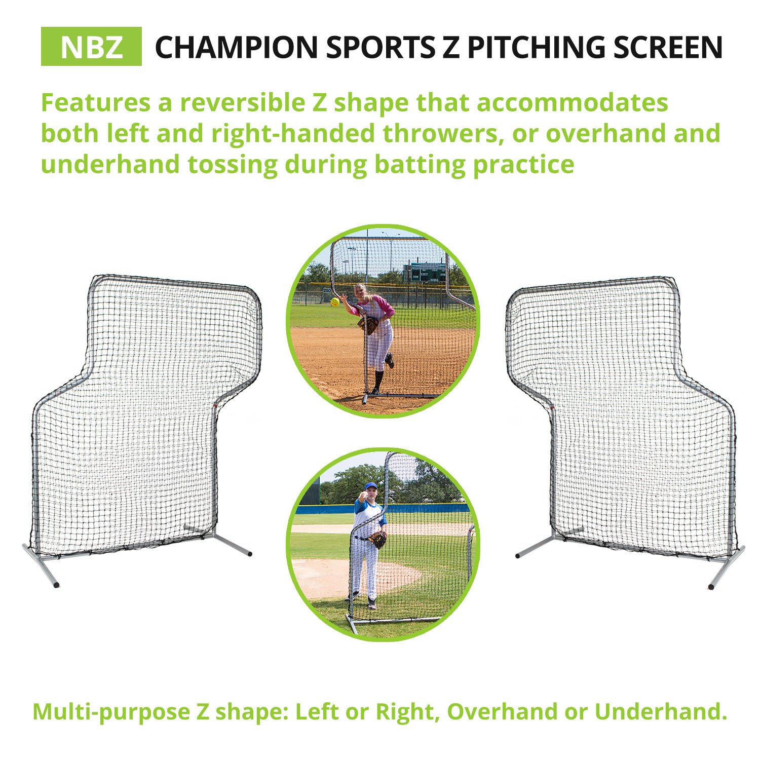 Champion Sports Z Baseball Pitching Screen - Professional Training Net for Baseball & Softball Practice | Portable Backstop for Pitching, Batting & Fielding Drills | Perfect for Backyard, Field & Team Training
