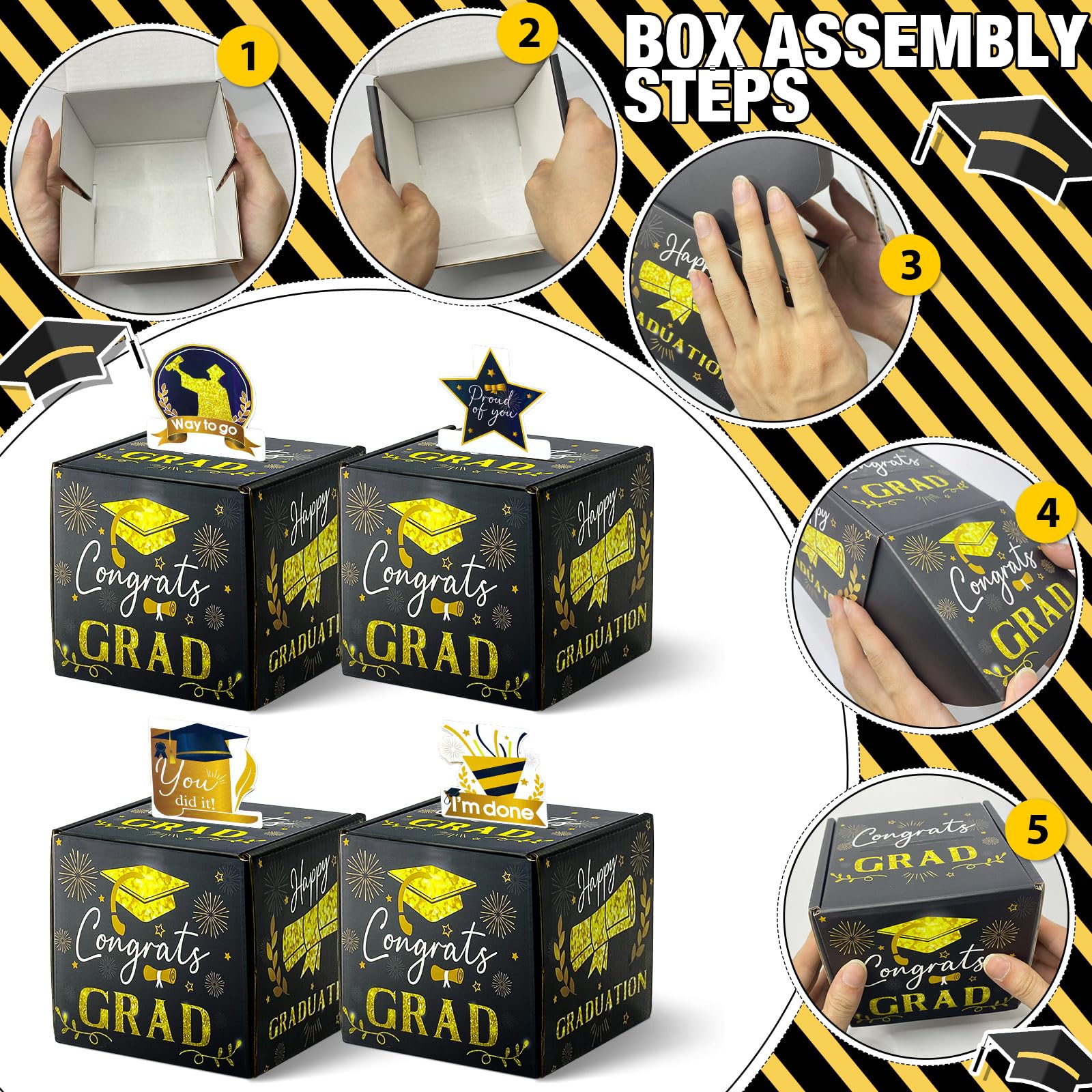 4 Pack 2024 Graduation Money Box - Funny DIY Cash Gift Holder for Graduation Parties | College Grad Gifts | Surprise Celebrations | Perfect for Graduation Decorations & Money Gifting Ideas