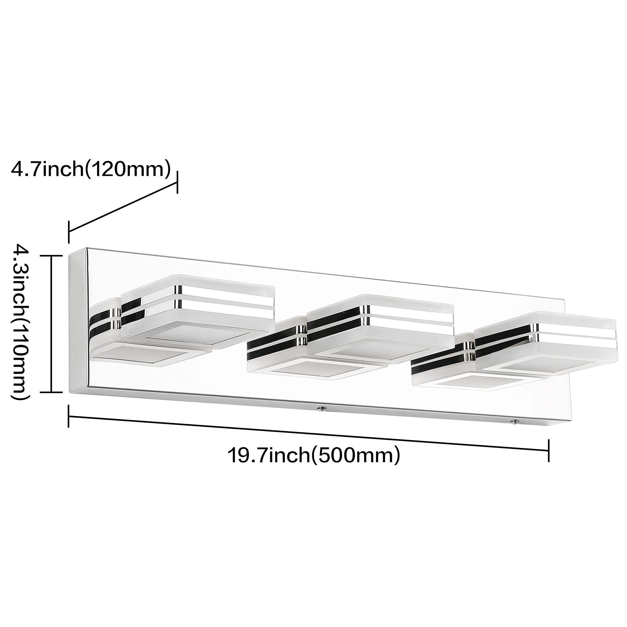 Modern Chrome LED Bathroom Vanity Lights - 3 Light Mirror Fixture for Bathroom & Makeup Area
