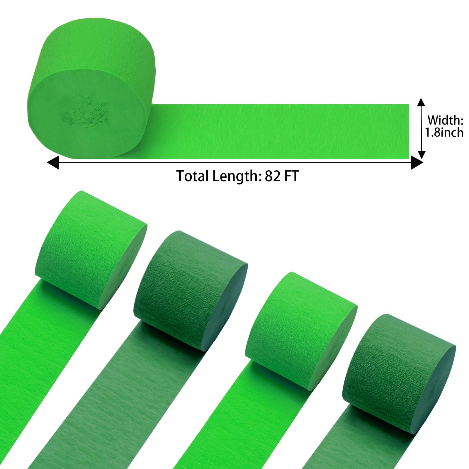 Light Green & Dark Green Crepe Paper Streamers - 4 Rolls (328ft Total) for Party Decorations | 1.8