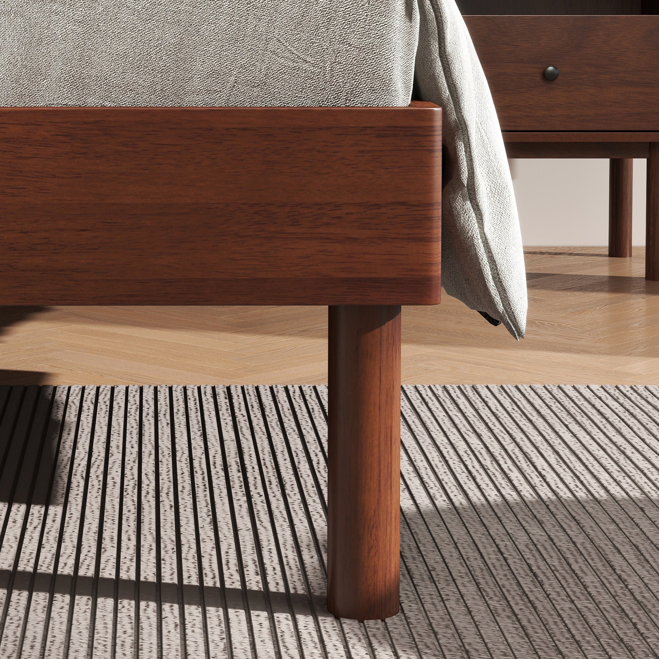 Roundhill Furniture Wyller 3-Piece Queen Bedroom Set - Platform Bed with 2 Nightstands in Natural Walnut Finish | Modern Bedroom Furniture for Small Spaces & Guest Rooms