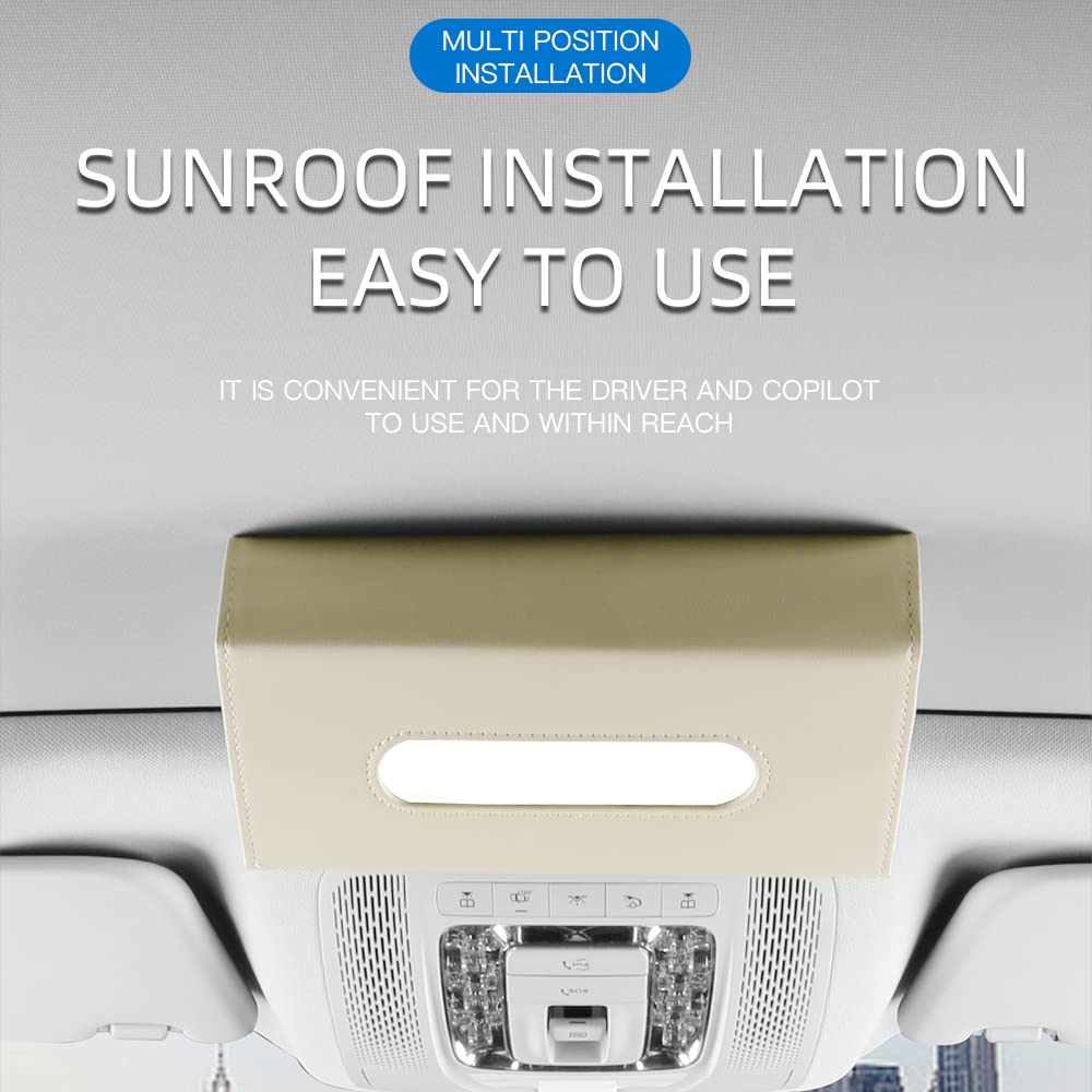 Large Beige Car Visor Tissue Holder & Organizer - Mask Dispenser, Napkin Box for Car - Durable Car Accessories for Road Trips & Daily Commute