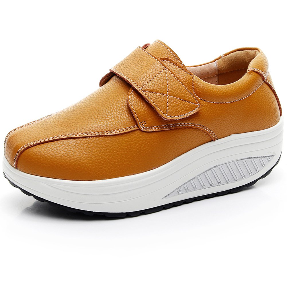 Rismart Women's Comfortable Wedge Rocker Sneakers - Smooth Leather Fashion Fitness Shoes for Walking, Running & Casual Wear