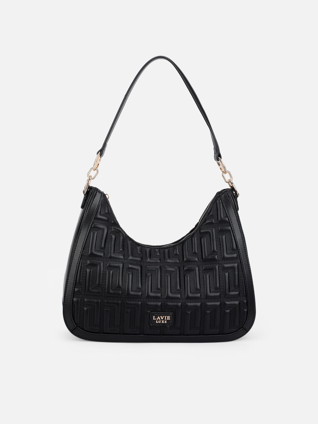 Lavie Luxe Hailey Large Hobo Bag - Stylish Black Leather Shoulder Tote for Women | Perfect for Work, Travel & Everyday Use