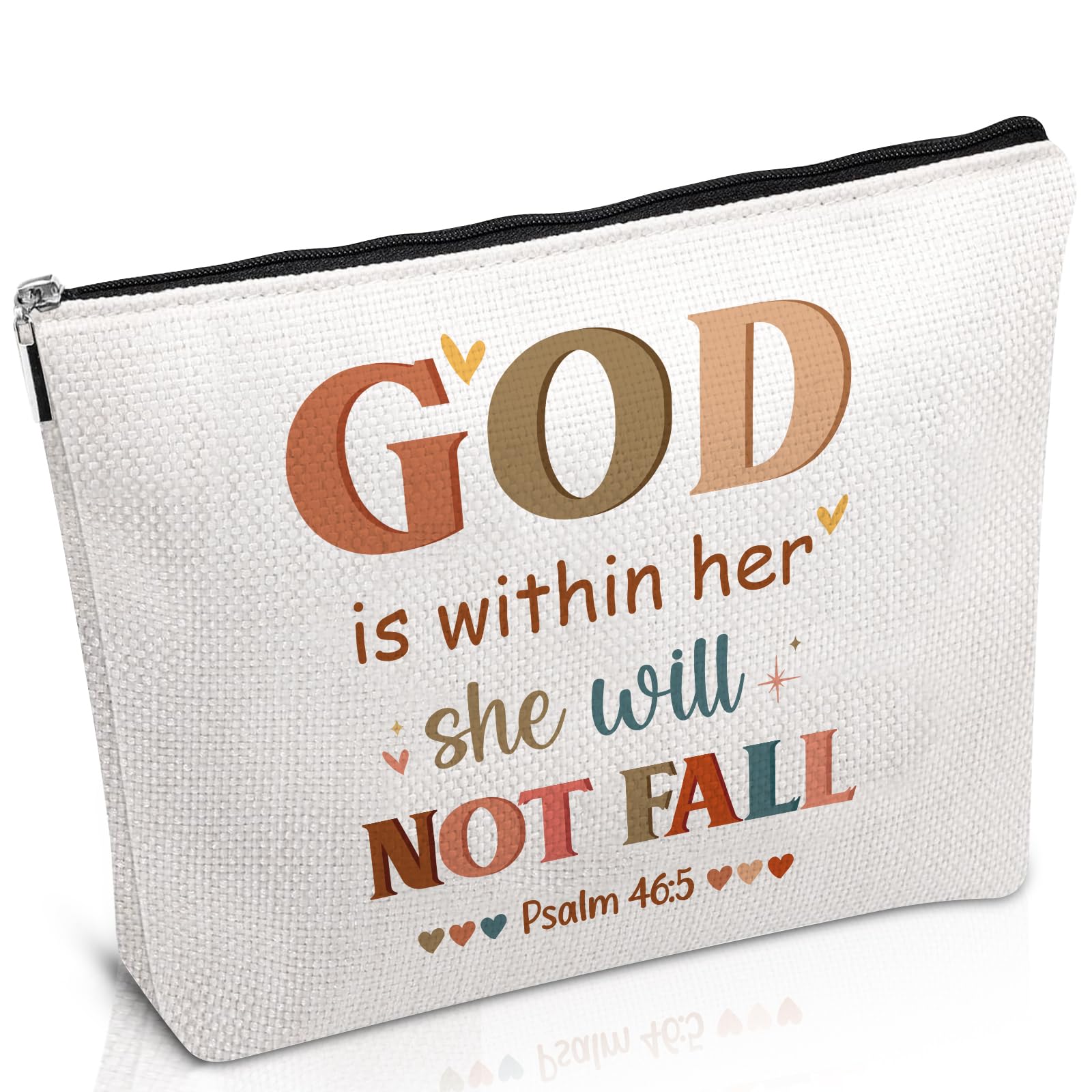 Christian Makeup Bag for Women - Bible Verse Cosmetic Pouch with 'God is Within Her She Will Not Fall' Design, Religious Faith Gift for Sister & Friends - Perfect for Birthday, Christmas & Daily Devotional Use