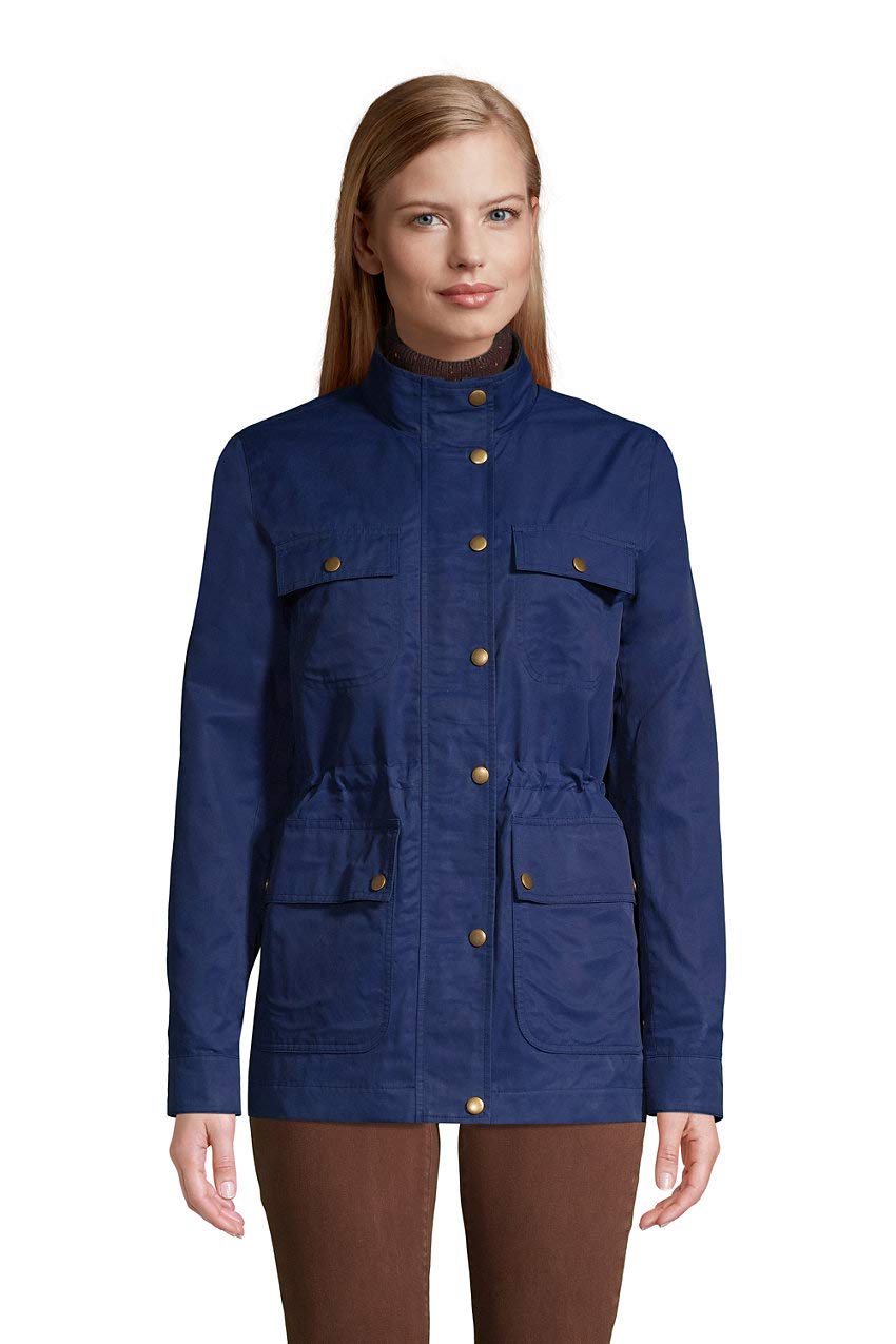 Lands' End Women's Water Resistant Waxed Cotton Utility Jacket - Outdoor Hiking, Camping & Everyday Wear Windproof Raincoat