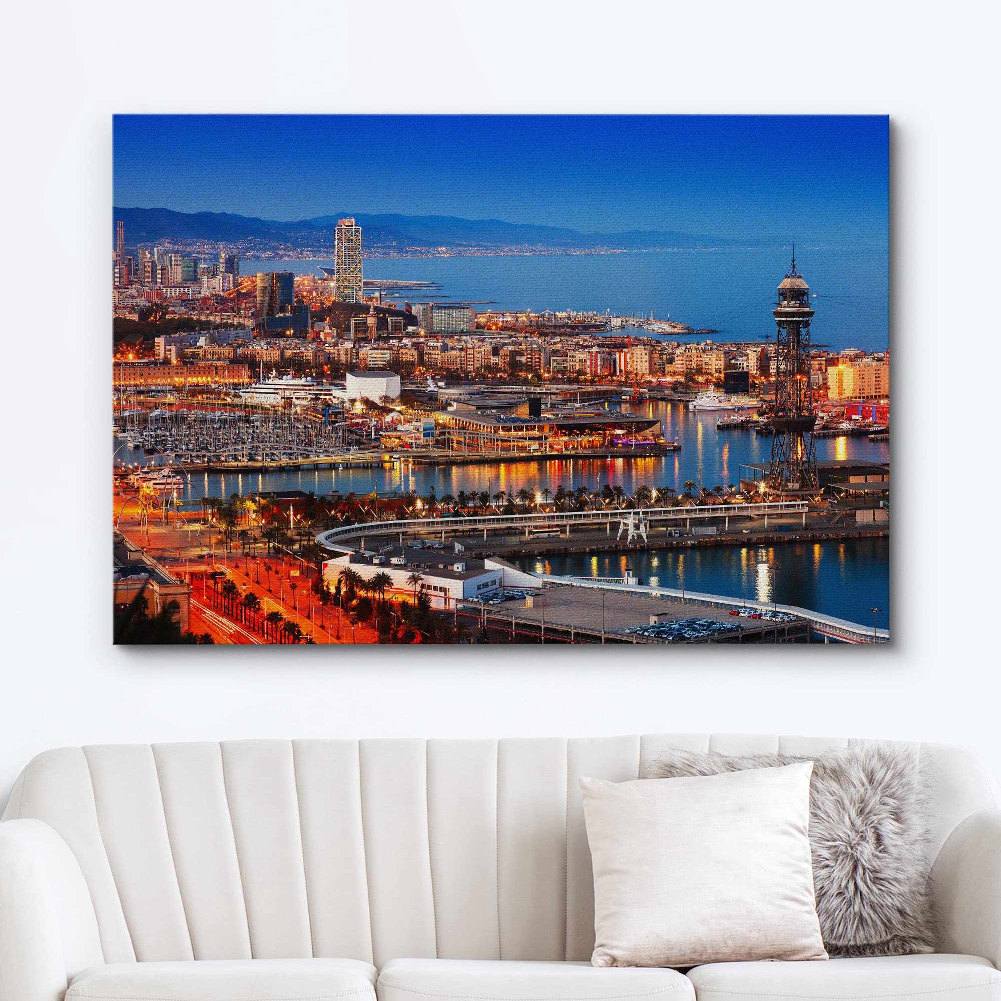 European City Lights Aerial View Canvas Wall Art - 32