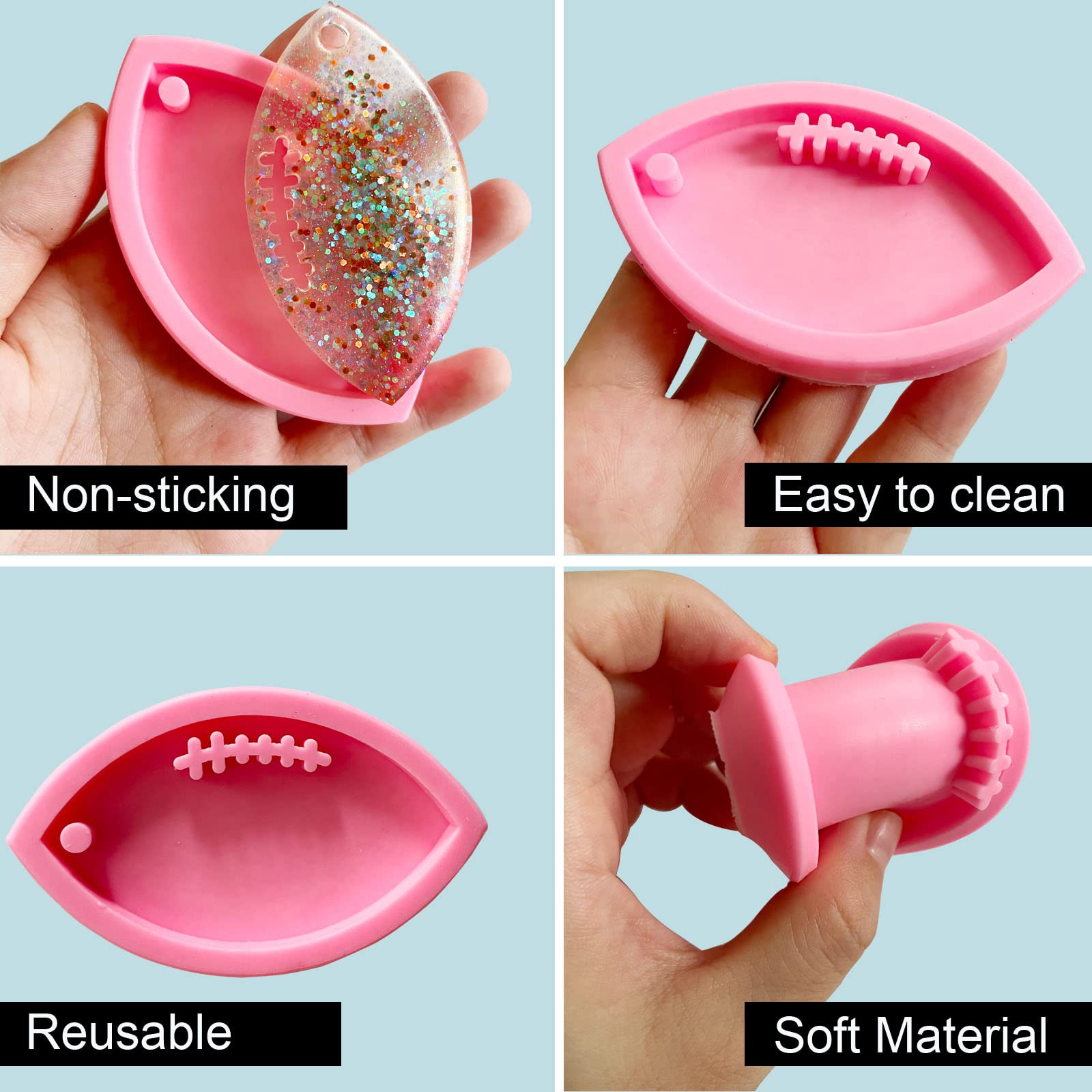 5Pcs Rugby Keychain Silicone Molds with Hole - DIY Football Charm Pendant & Tassel Molds for Crafting, Gift Making & Sports Fan Accessories - Perfect for Rugby Gifts, DIY Jewelry & Team Spirit Decorations
