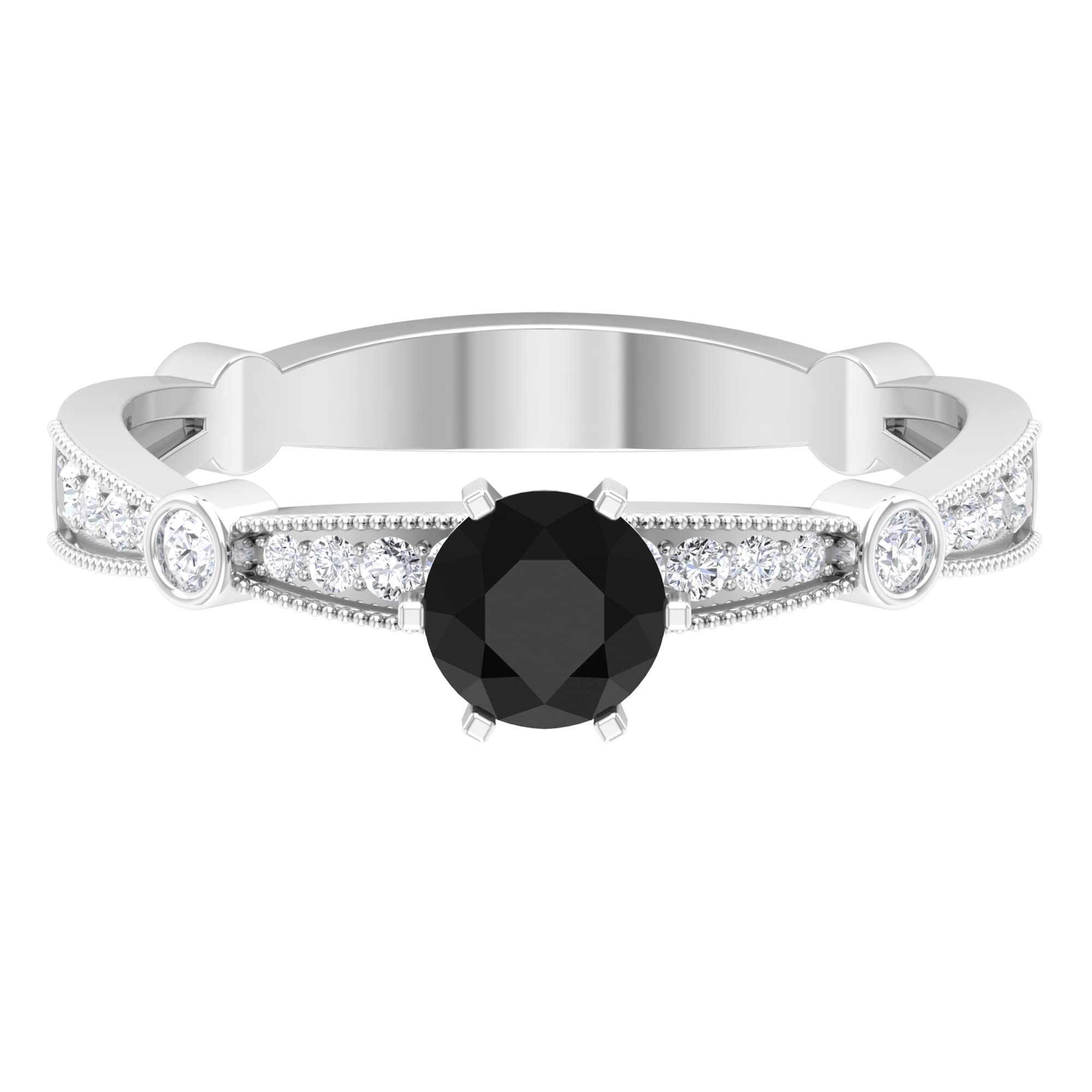 1 CT Black Onyx and Diamond Ring - 5 MM Round Cut Black Onyx Engagement Ring in 14K Solid Gold | December Birthstone Solitaire Ring for Women | Perfect for Proposals, Anniversaries & Special Occasions