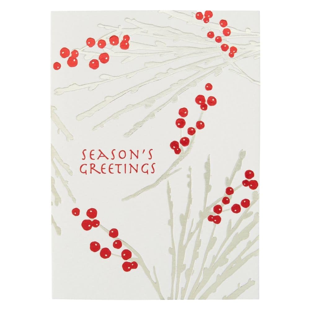 Silver Boughs Red Berries Christmas Greeting Cards - Elegant Holiday Cards for Family & Friends - Perfect for Christmas Wishes, Office Parties & Festive Decorations