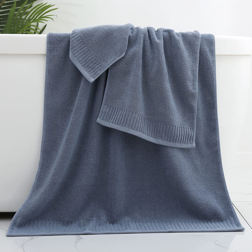 YiLUOMO Blue Bath Towel Set - 100% Cotton, Ultra Soft & Highly Absorbent (3-Piece) | Luxury Spa, Beach & Home Bath Essentials