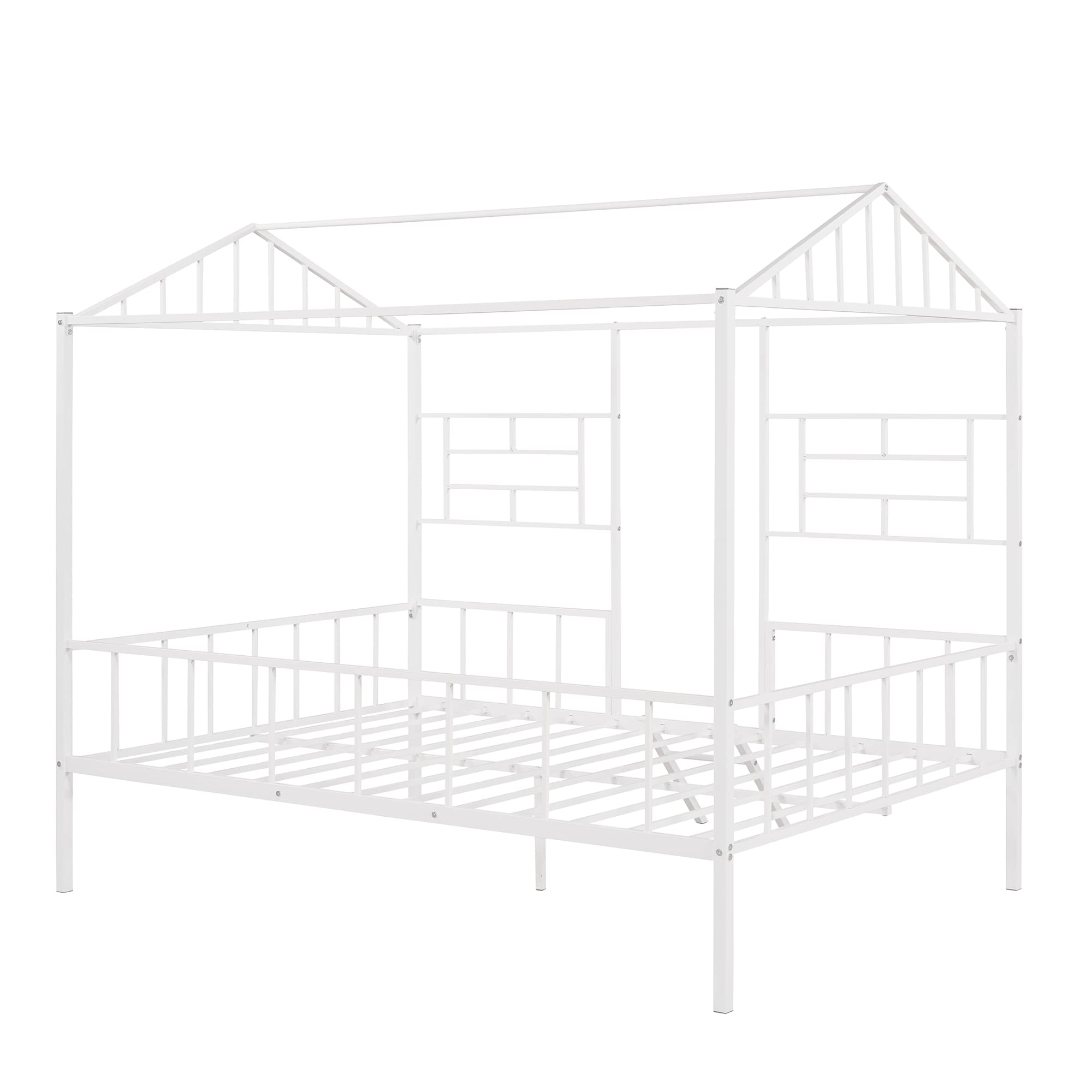 Bellemave Full Size Kids Metal Platform Bed Frame - No Box Spring Needed - Sturdy House Design for Boys & Girls (White) - Perfect for Bedrooms, Playrooms & Sleepovers