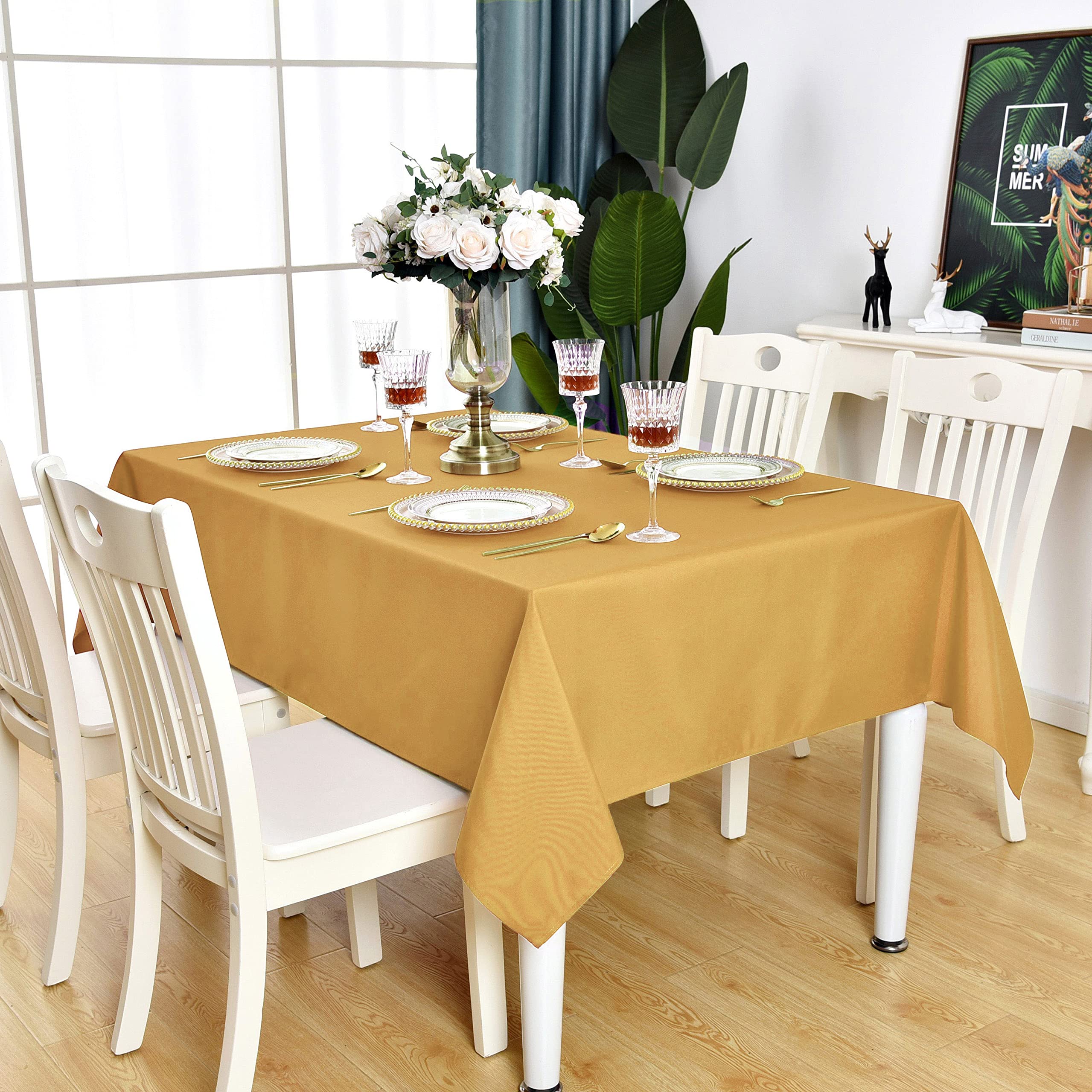 Premium Gold Rectangle Tablecloth - Waterproof, Stain & Wrinkle Resistant 210GSM Polyester Table Cover for Parties, Weddings, Banquets - Indoor/Outdoor Use - Easy to Clean - 60