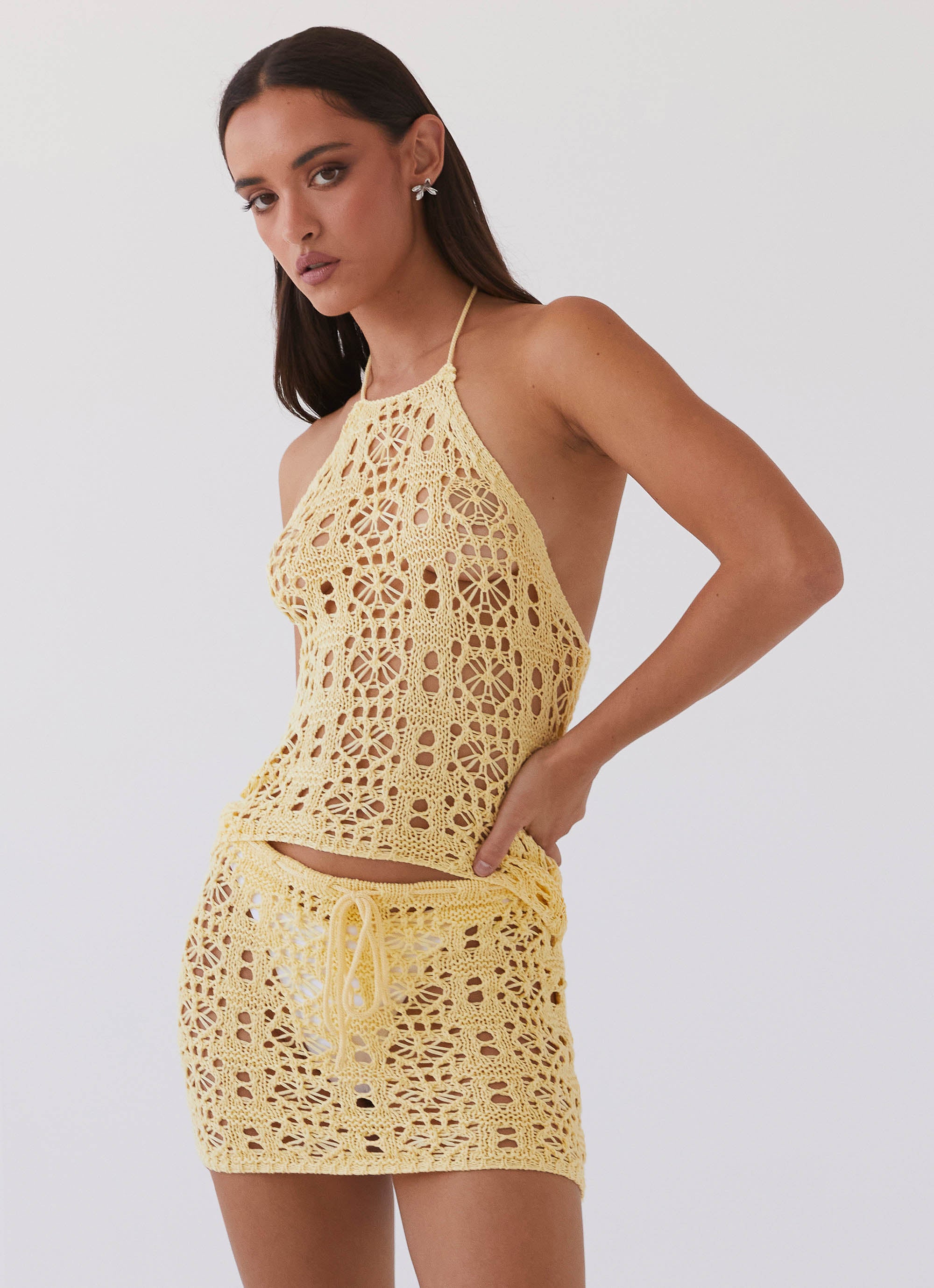 Free Mind Crochet Mini Skirt in Marigold - Boho Summer Beach Skirt for Women, Perfect for Music Festivals & Vacations
