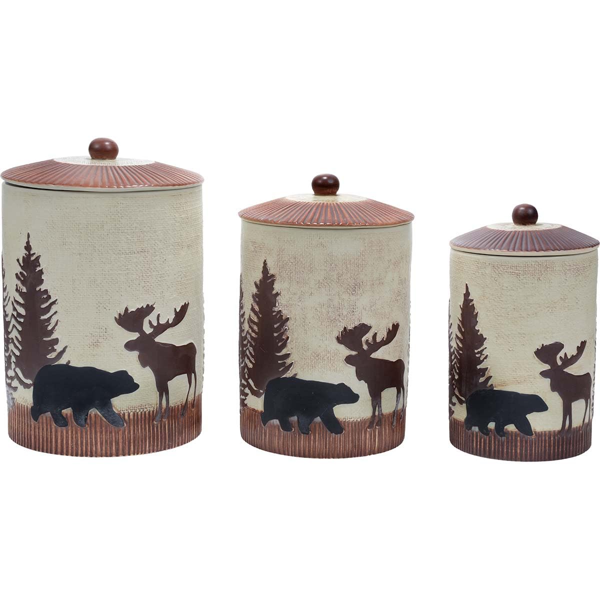 Timberland Moose & Bear Ceramic Canisters Set of 3 - Rustic Kitchen Storage Containers for Coffee, Tea, Sugar & Spices - Perfect for Cabin, Farmhouse or Country Style Decor