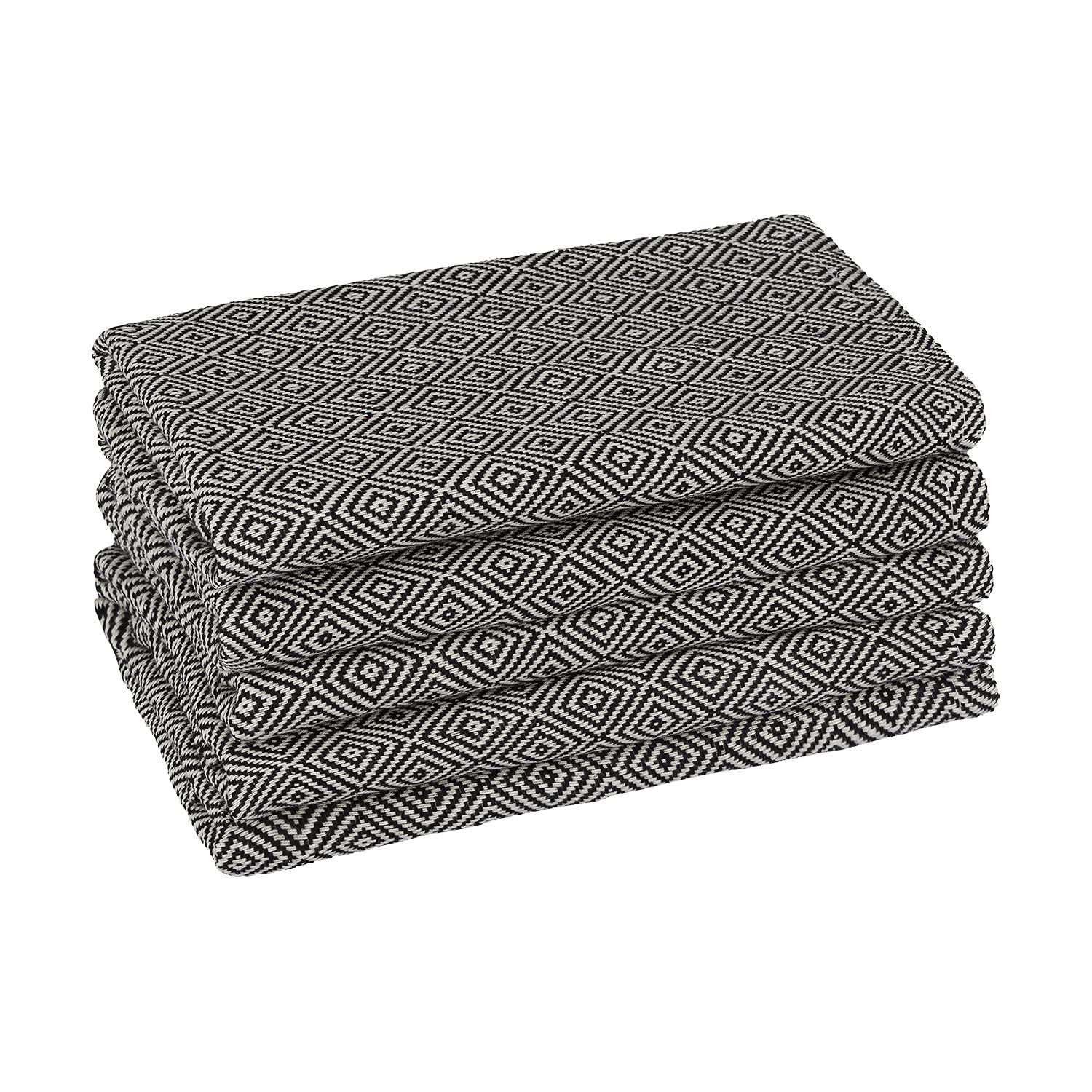 Premium 5-Pack Turkish Cotton Kitchen Towels - Ultra Absorbent Dish Drying Cloths & Bar Rags with Diamond Pattern (Black) - Perfect for Restaurants, Home Kitchen & Bar Cleaning