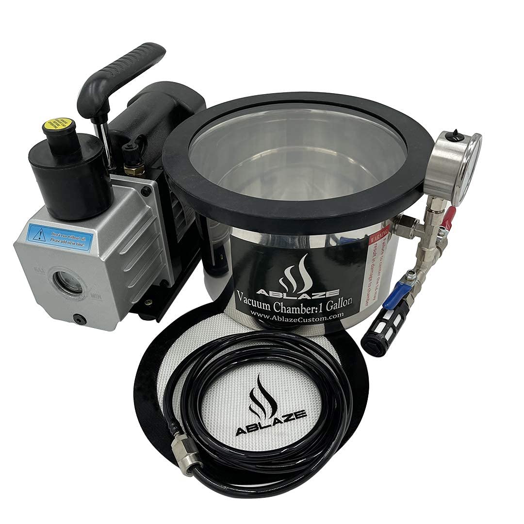 ABLAZE 1 Gallon Stainless Steel Vacuum Degassing Chamber with Tempered Glass Lid & 3 CFM Pump Kit - Perfect for Resin Casting, Food Preservation, and Scientific Experiments