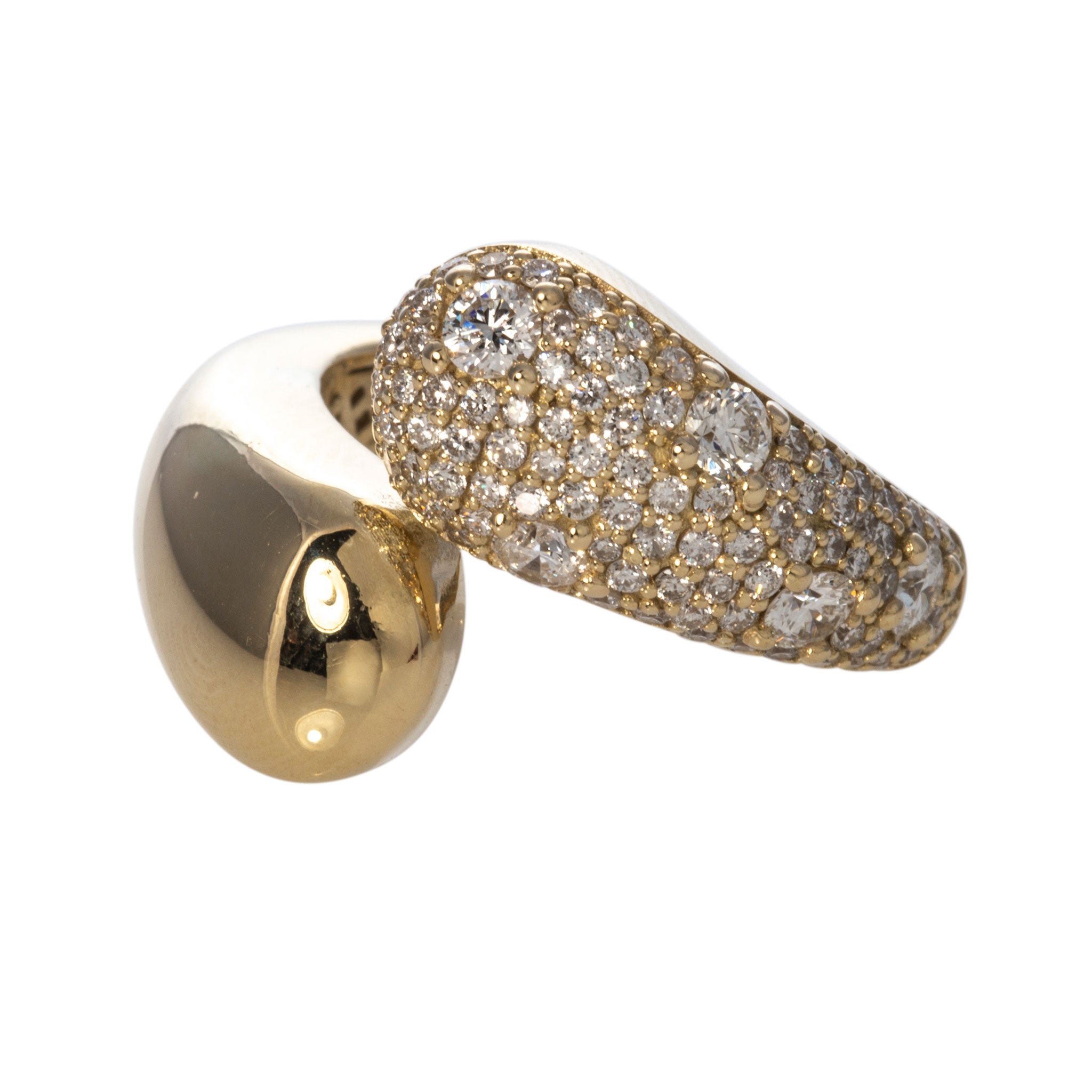 14K Yellow Gold Diamond Pavé Bypass Ring - Elegant Stackable Ring for Women, Perfect for Engagement, Wedding, Anniversary & Everyday Wear