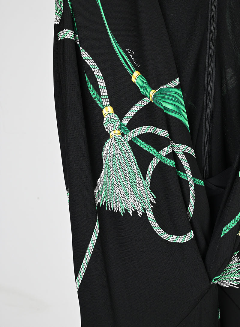 Gucci Black Dress with Green Fantasy Print - Size S | Elegant Evening Wear for Women's Parties & Special Occasions