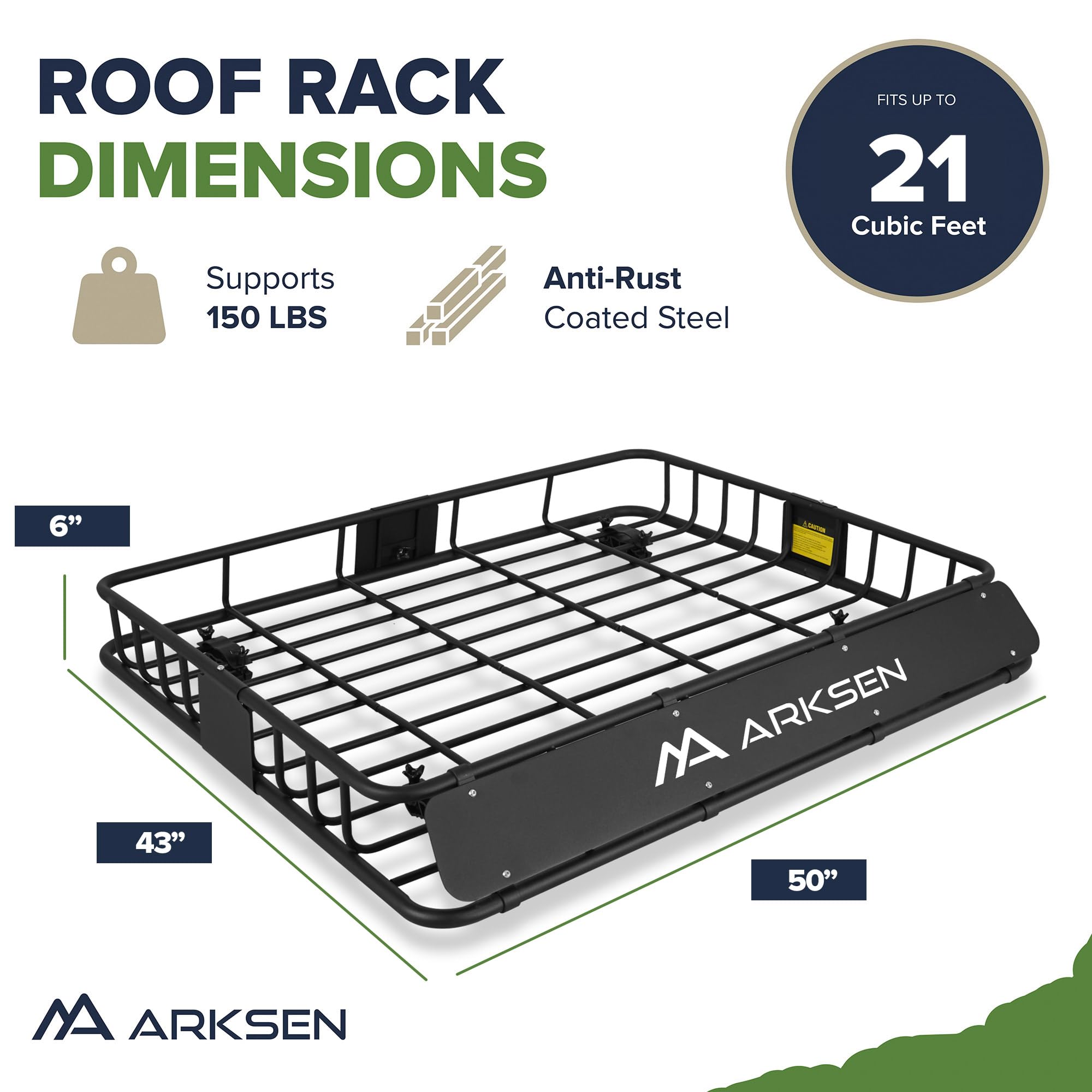 ARKSEN 43x50x6 Inch Universal Heavy Duty Roof Rack Cargo Carrier - 150LB Capacity, Extra Wide Steel Construction for SUV, Truck & Car - Perfect for Camping Gear, Sports Equipment & Road Trip Luggage