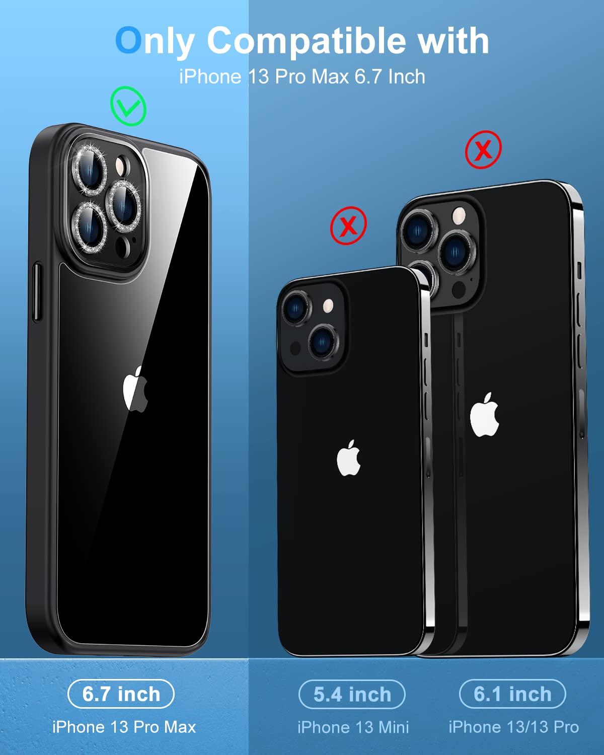Gospire Clear Anti-Yellowing TPU Case for iPhone 13 Pro Max 6.7 Inch - Military Grade Protection with Bling Camera Lens Cover - Slim Protective Phone Case for Women & Girls (Black) | Perfect for Everyday Use, Work & Travel