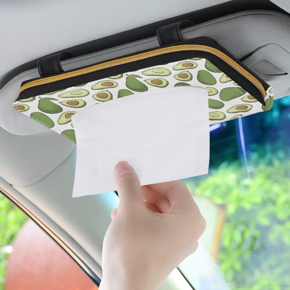Coldinair Avocado Print PU Leather Car Tissue Holder - Sun Visor & Backseat Napkin Organizer with Zipper | Perfect for Road Trips, Commuting & Family Travel