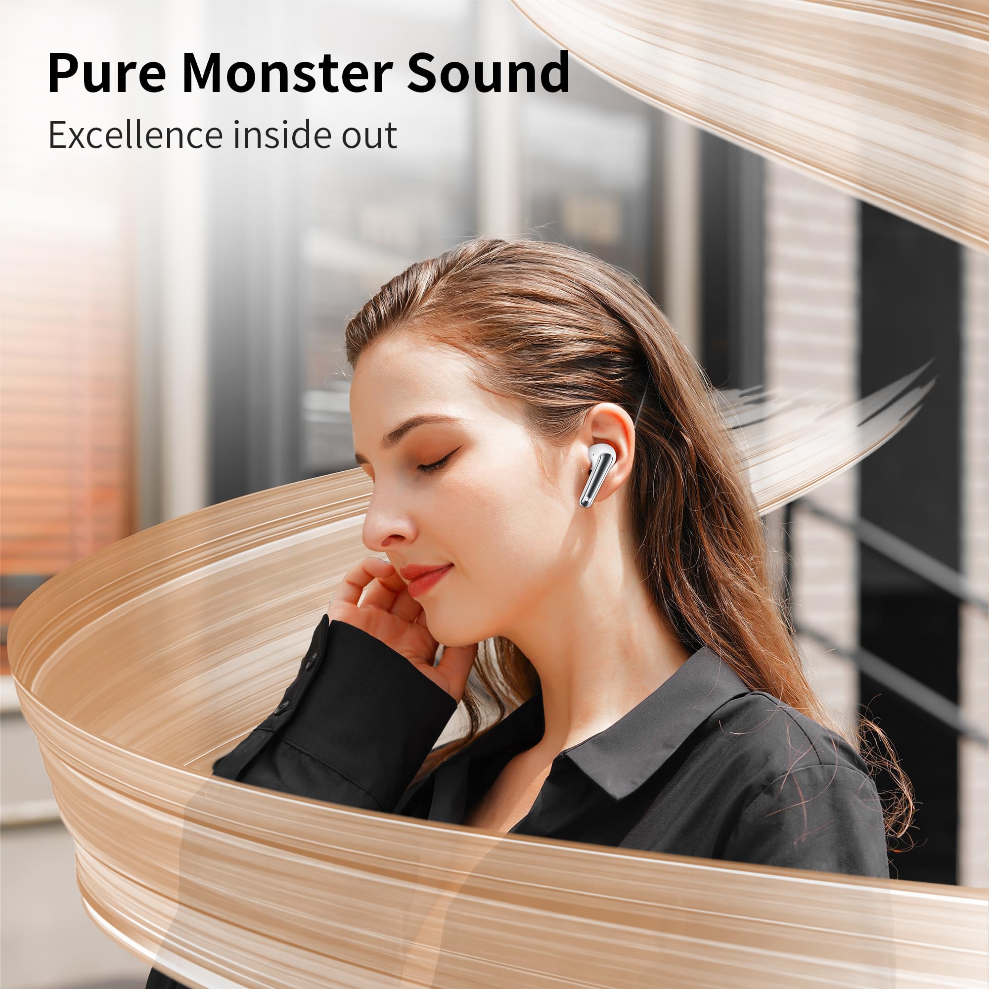 Monster N-Lite 203 AirLinks Wireless Bluetooth 5.3 Earbuds - HiFi Stereo Sound, 30H Playtime, Crystal Clear Calls, USB-C Fast Charging, IPX6 Waterproof in-Ear Headphones (Silver) - Perfect for Gym, Running, Travel & Workouts