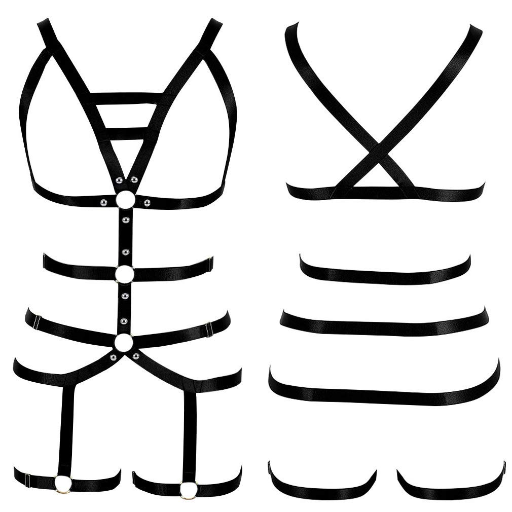 Sexy Women's Full Body Harness Garter Belt with Elastic Stockings - Lingerie Suspender for Boudoir, Role Play & Special Occasions