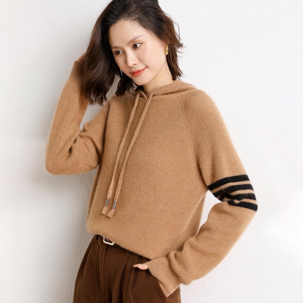 Premium Women's Long Sleeve Hoodie - Soft Cashmere & Wool Blend Pullover Sweater for Winter Warmth | Cozy Lounge Wear & Outdoor Activities